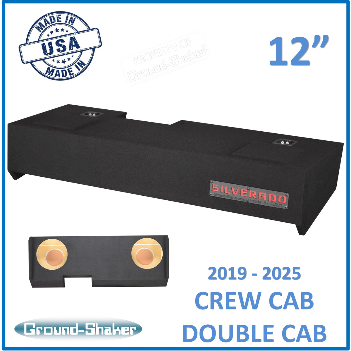 RED 2019-2025 Silverado Crew Cab and Double Cab Truck Sub Box 12" Dual Subwoofer Enclosure Speaker Box Ground Shaker Stereo Subwoofer Box Speaker Enclosure Car Audio Home Audio Ground-Shaker