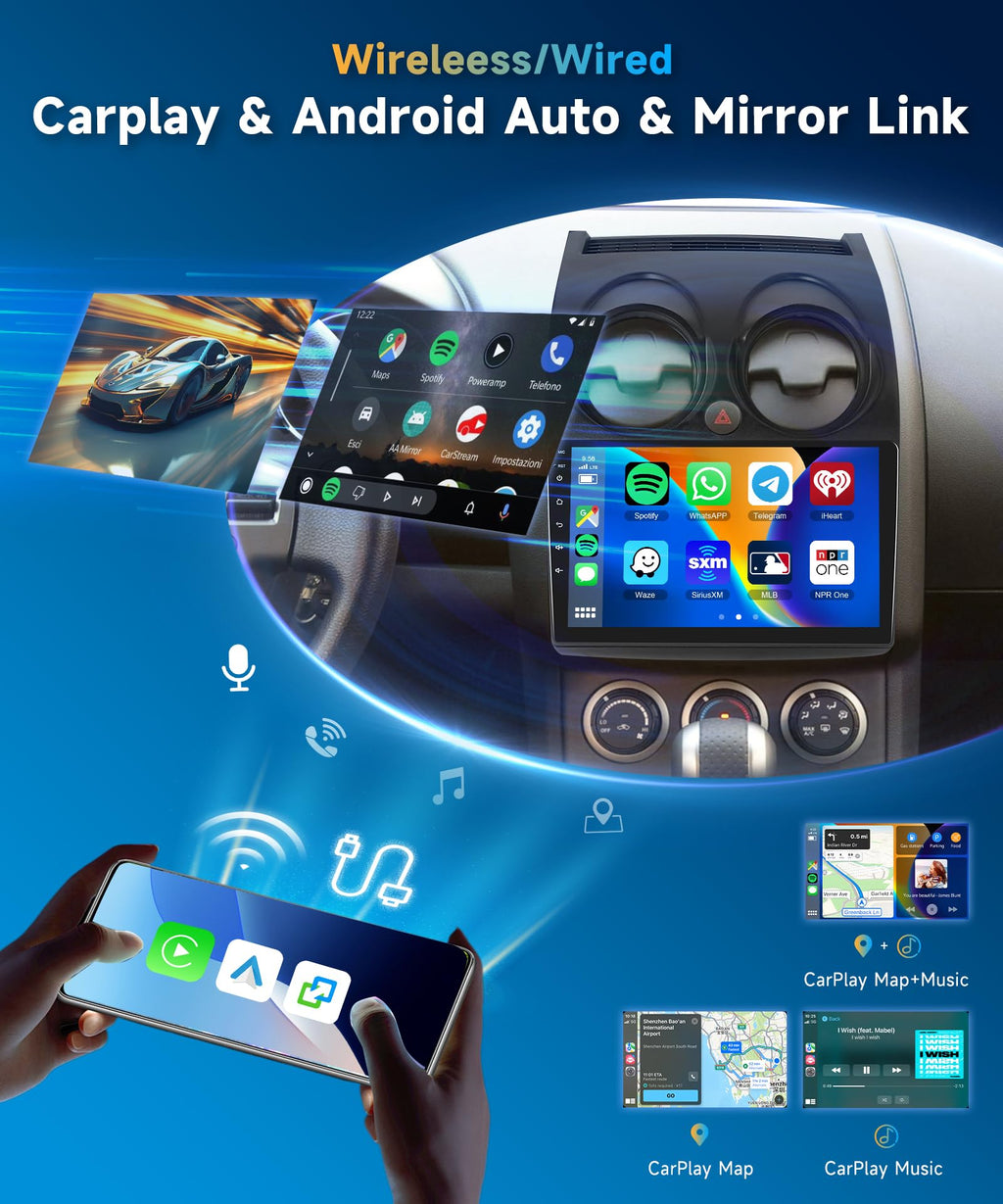 Car Radio Stereo for Nissan Rogue 2006-2016[2+64G] with Wireless Carplay/Android Auto,Android Car Stereo 9 Inch Touch Screen GPS DSP WiFi Bluetooth FM/RDS Mirror Link SWC Backup Camera