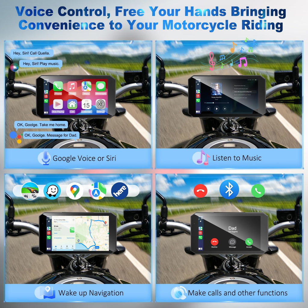 52HZ Motorcycle Carplay Android Auto with 5.5" Waterproof Touchscreen, TPMS, Millimeter Wave Radar, GPS Navigation,Dual 2K Dash Cam,BT,Real-time Alerts,OTA Updates,Quick Release Anti-Theft Mount