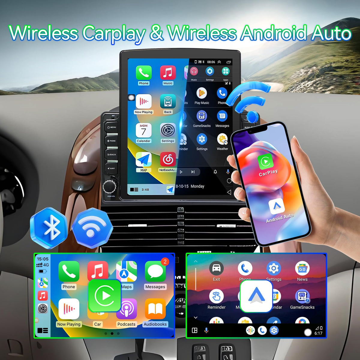 Android 15 Car Radio Stereo Compatible with Toyota Sienna 2004-2010,9.7 Inch Touchscreen,Car Stereo Support Wireless Carplay & Android Auto,Bluetooth/GPS/WiFi/Mirror Link/Backup Camera/SWC/FM