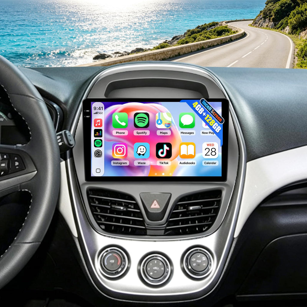 4G+128G Car Radio for Chevrolet Chevy Spark 2016 2017 2018 with Wireless Carplay Android Auto, 9 inch 1280 * 720 in-Cell Touch Screen Car Stereo with Bluetooth GPS WiFi FM RDS Backup Camera