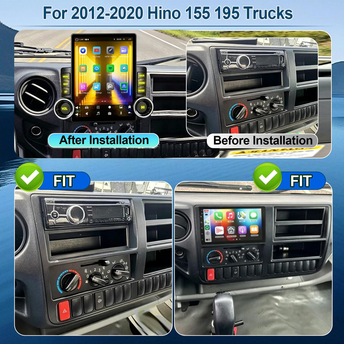 2+32G Android 15 Car Radio Stereo for Hino 155 195 Trucks 2012-2020