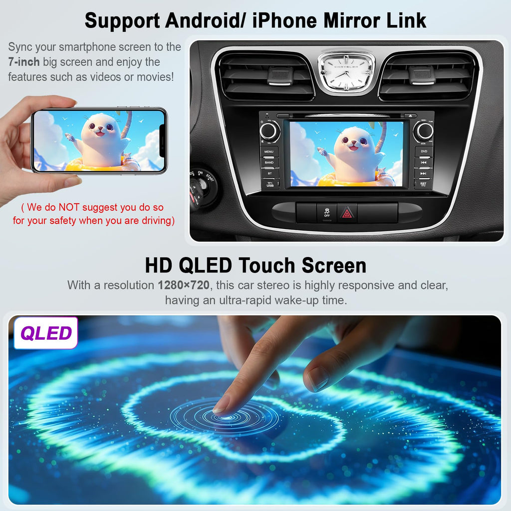 Car Radio Stereo with CD/DVD Player for Chrysler 200 200C (2011 2012 2013 2014),7 Inch QLED Touchscreen Head Unit with CarPlay & Android Auto,Bluetooth & GPS Navigation,Backup Camera& FM/AM Radio