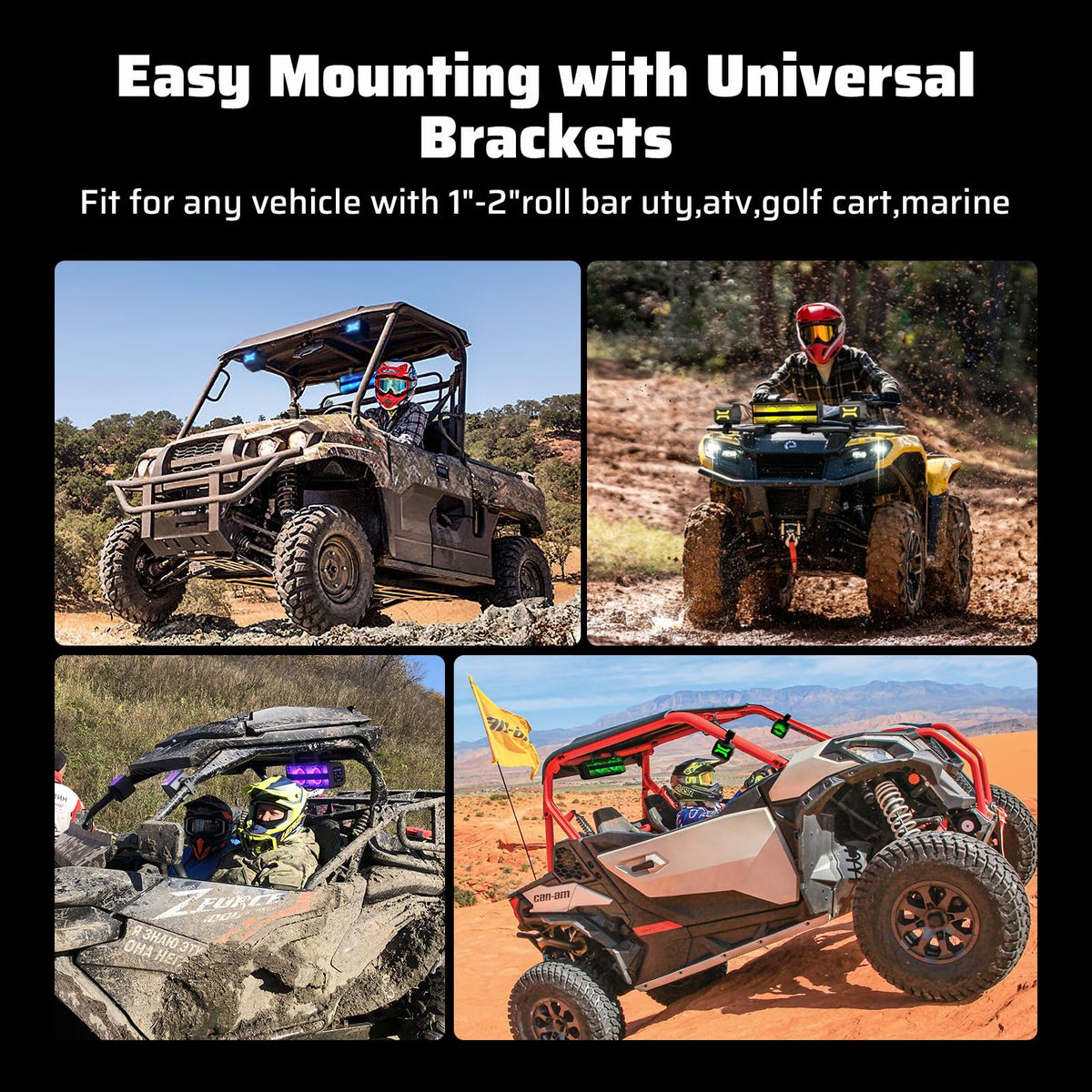 Ehaho 2.1CH Stereo UTV Sound Bar, 17 Inch Bluetooth ATV Speakers with RGB