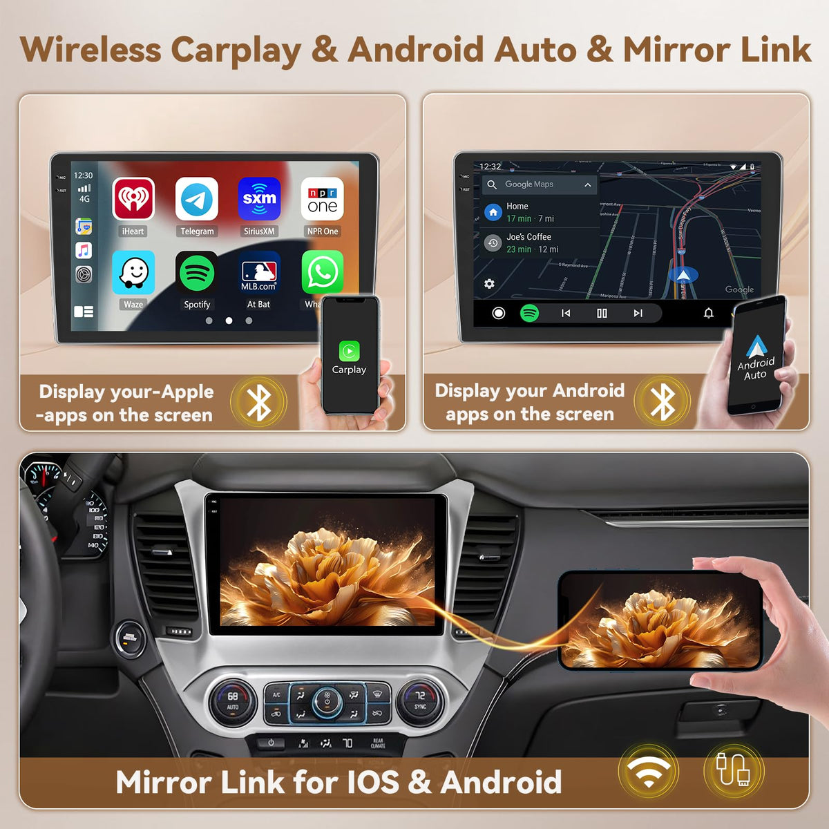 4+64G 10'' Android 15 Car Stereo for Chevy Tahoe/GMC Yukon 2015-2019