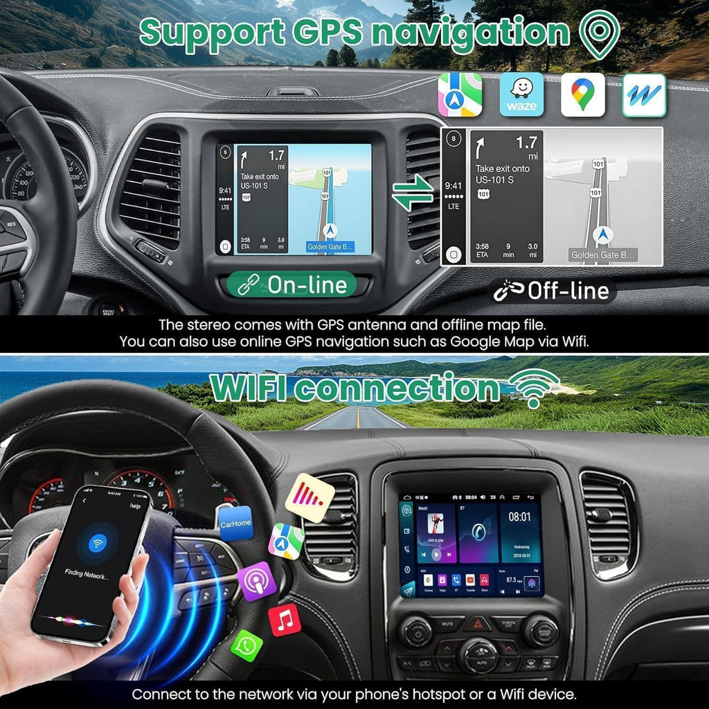 4G+64G Car Radio for Jeep Grand Cherokee 2014-2021, for Dodge Charger Challenger 2015-2023, Wrangler 2018-2020, for Dodge RAM 1500/2500/3500 2013-2018, Car Stereo, Carplay/Android Auto, GPS, Rear View