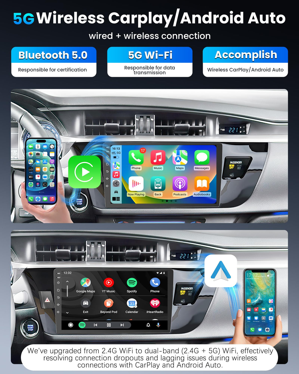 12 Core 6+128G Car Radio for Toyota Corolla 2014-2016: Upgrade 10 Inch 1280 * 800 IPS Touchscreen Stereo Wireless Carplay Android Auto 1080P Backup Camera Bluetooth GPS 5G WiFi FM DSP SWC Mirror Link