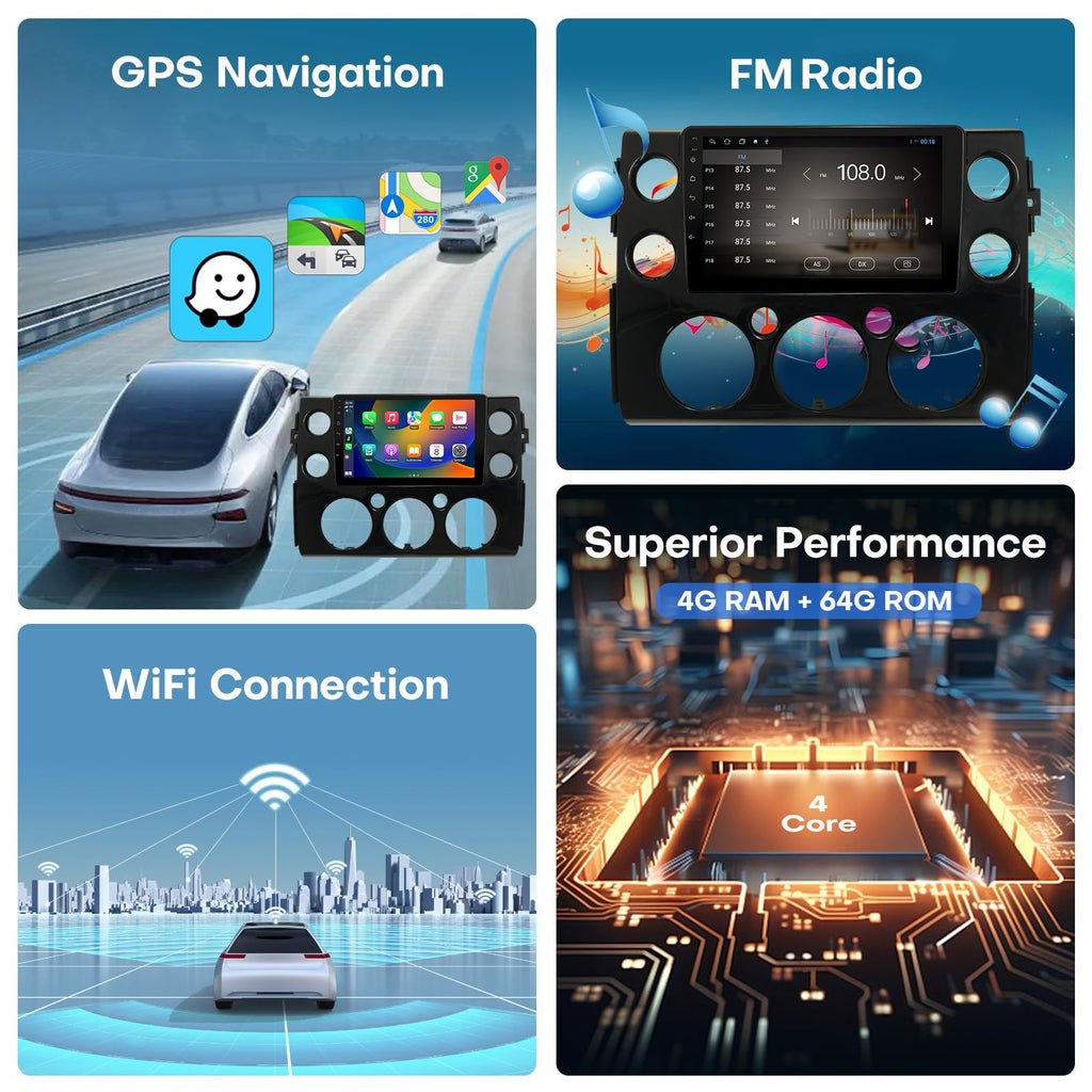 4+64G Car Radio Stereo for FJ Cruiser 2007-2017 Support JBL FJ Radio Upgrade 9 inch Touch Screen with CarPlay Android Auto GPS Navigation SWC Backup Camera