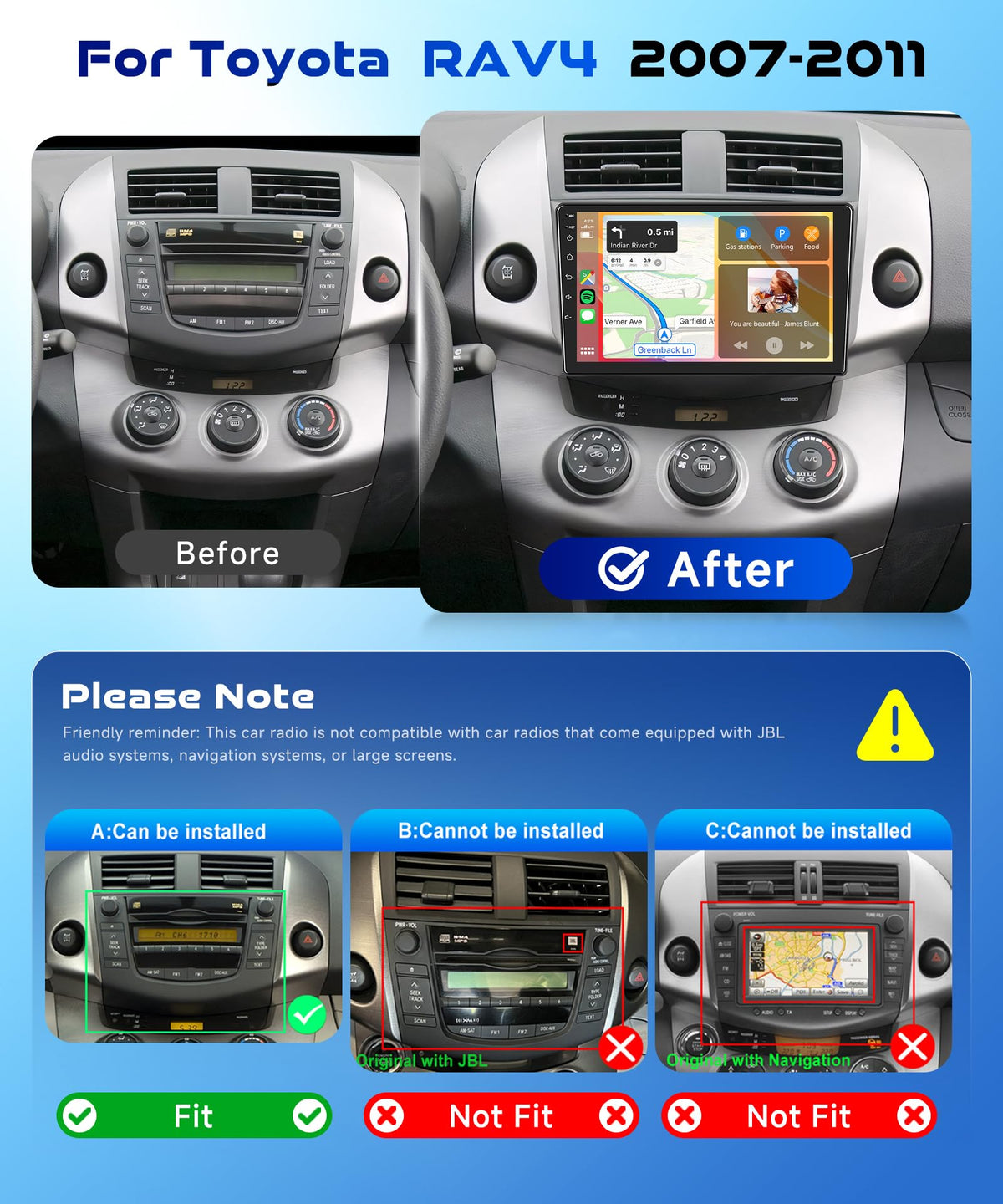 8 Core 6G+128G Android 15 Car Stereo Radio for Toyota RAV4 2007-2011