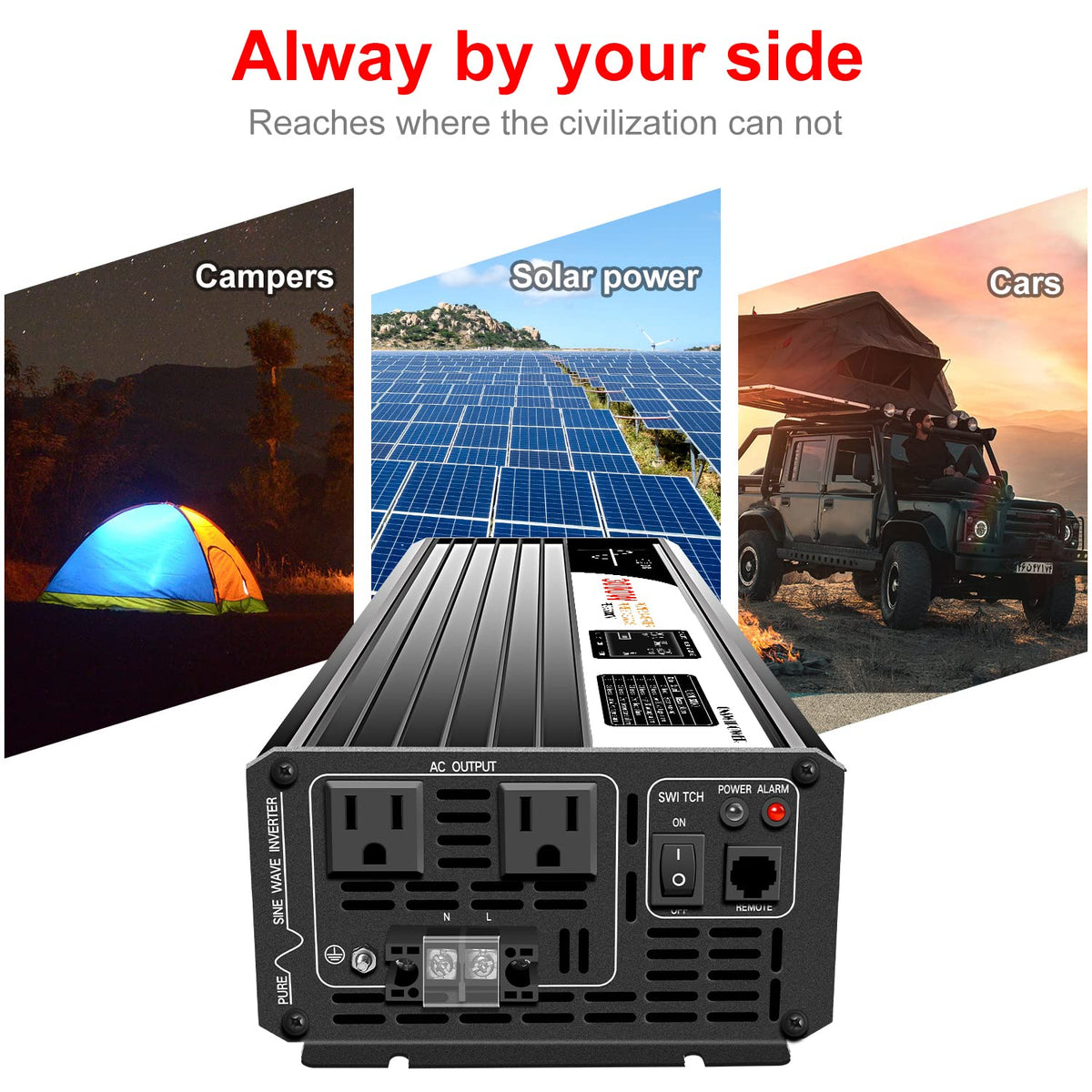 Xijia 3000W Pure Sine Wave Inverter 48V DC to 120V AC Converter for Home, RV, Truck, Off-Grid Solar Power 110V with Smart Bluetooth App Remote Control,Surge 6000W
