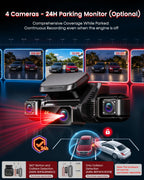 AI 4K Dash Cam Front and Rear, 360° View 4 Channel Camera for Car
