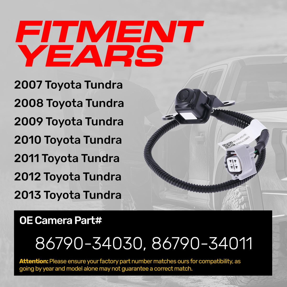 Master Tailgaters Replacement for Toyota Tundra (2007-2013) Backup Camera OE Part # 86790-34011, 86790-34030