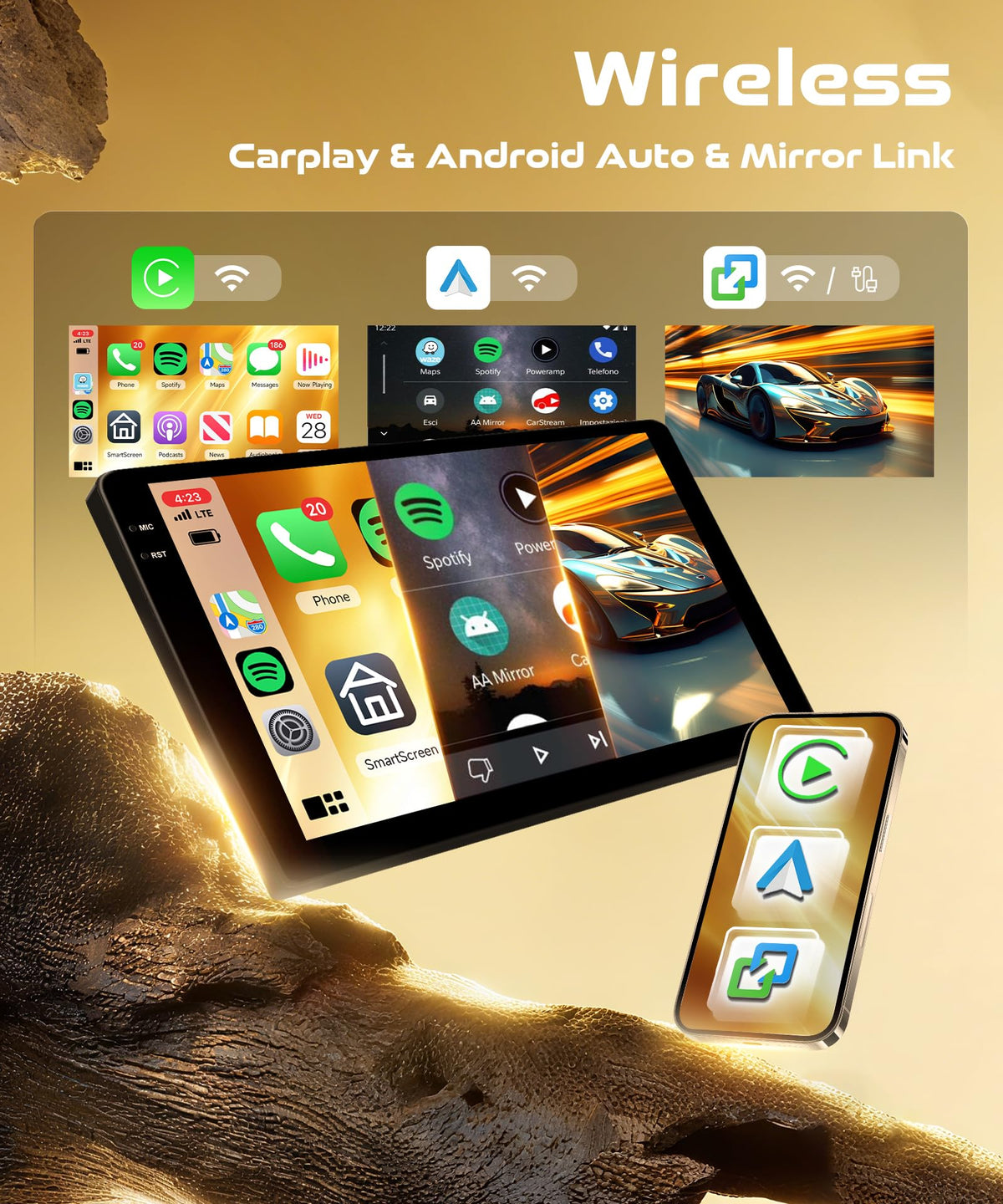 4G+64G Android Car Radio for Ford Escape 2013-2019 with Wireless CarPlay Android Auto, 9 Inch Touchscreen Car Stereo Mirror Link GPS Navigation WiFi Bluetooth FM RDS EQ SWC Backup Camera