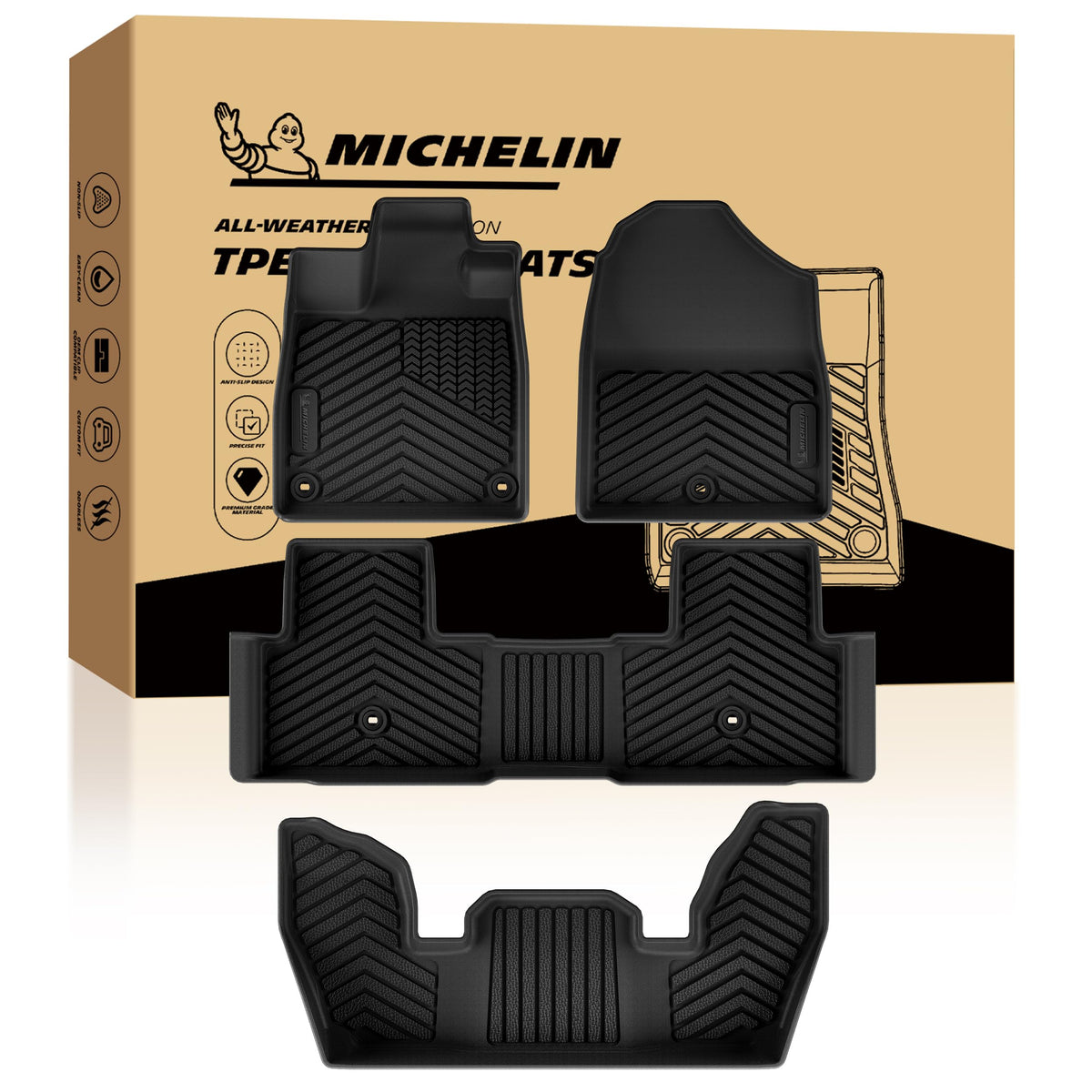 Michelin Vehicle Mats for 2016-2022 Honda Pilot 8-Seat Floor Mats