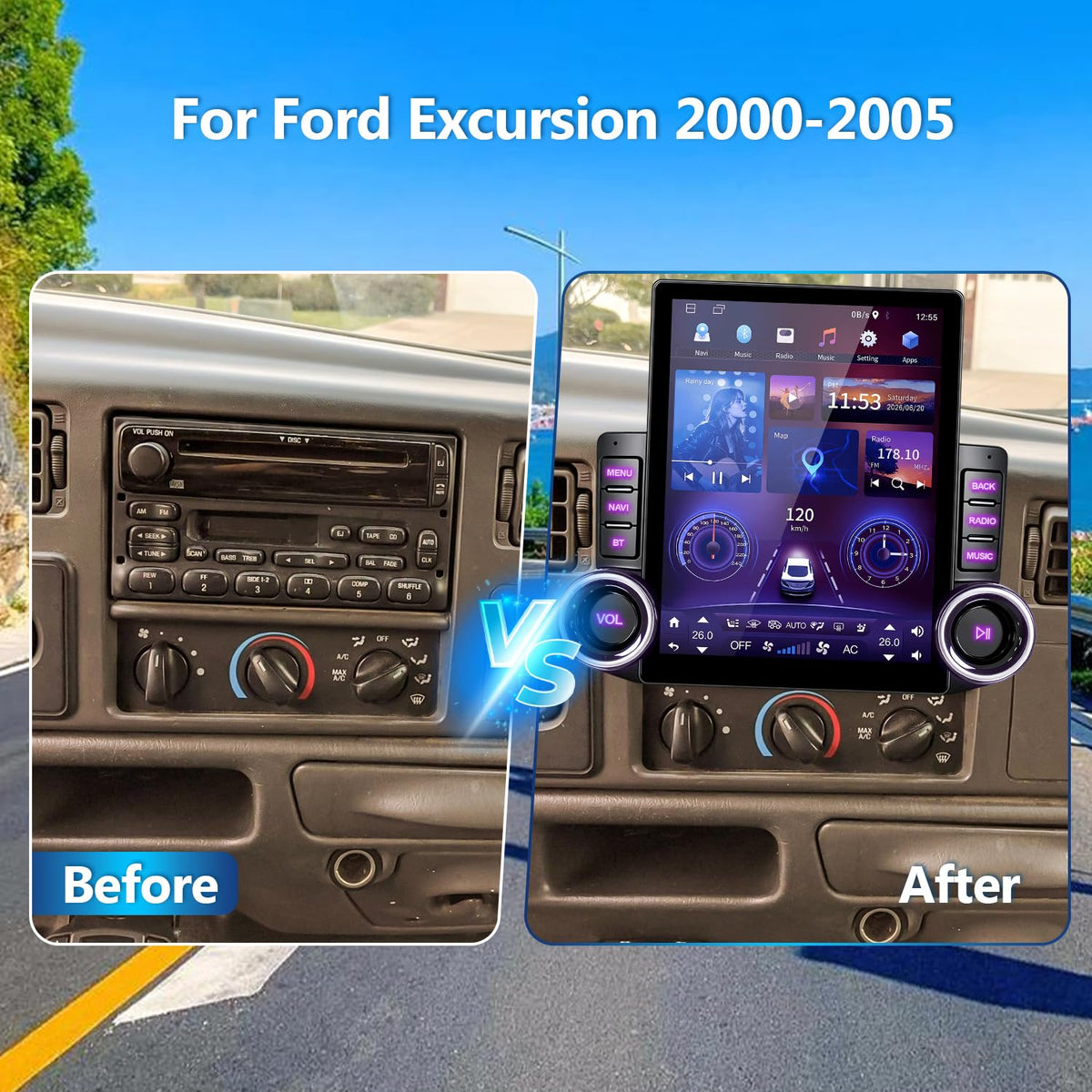 4Core 64G 9.7 Inch Android 14 Car Radio Stereo for Ford Excursion 2000-2005