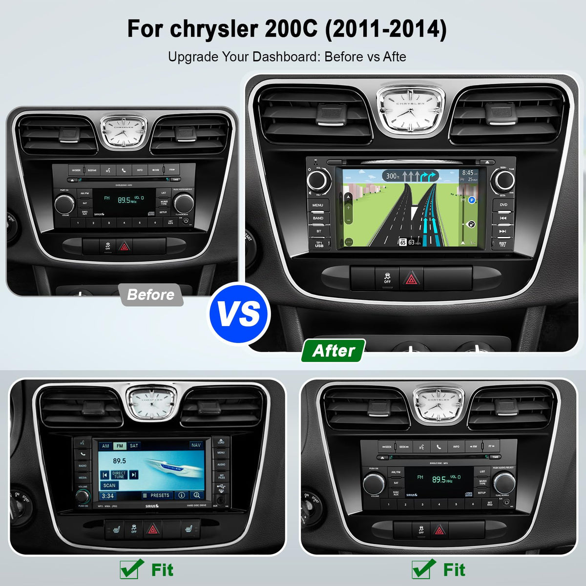 Car Radio Stereo with CD/DVD Player for Chrysler 200 200C (2011 2012 2013 2014),7 Inch QLED Touchscreen Head Unit with CarPlay & Android Auto,Bluetooth & GPS Navigation,Backup Camera& FM/AM Radio