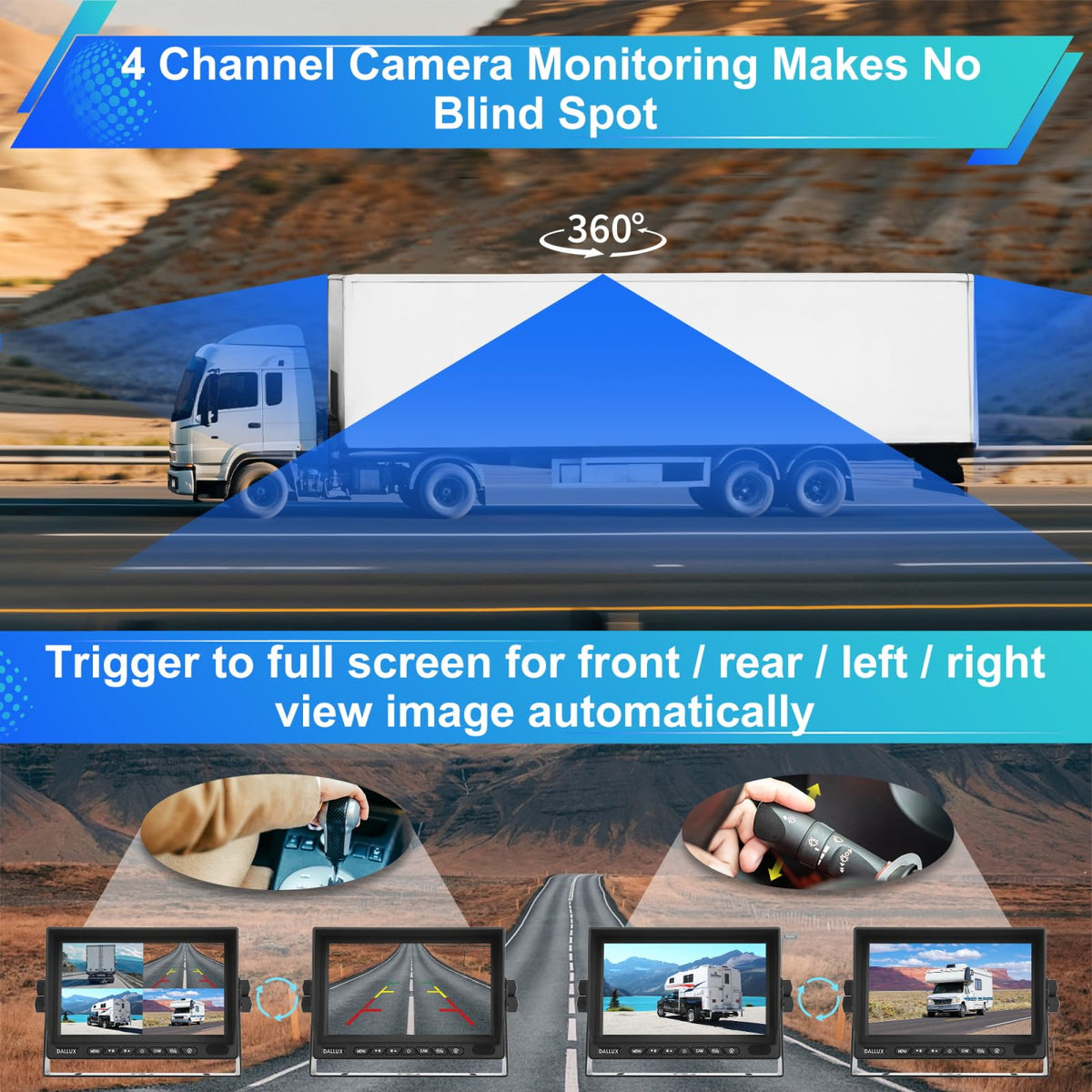 Truck Backup Camera System with 7" Monitor Built-in DVR Recorder for RV Semi Truck Trailer Motorhome,Quad Split Screen 4 Channel 1080P HD Waterproof Rear & Side View Rearview Camera Kit