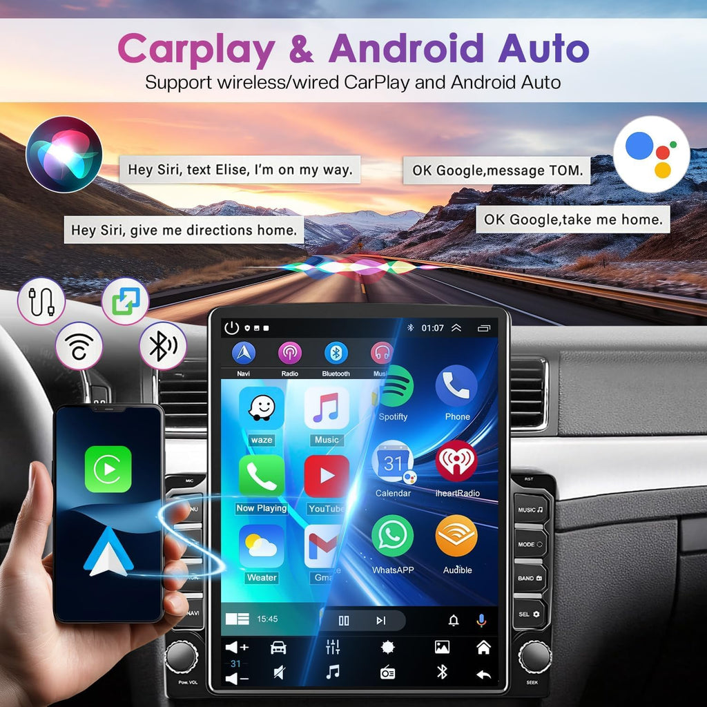 Car Radio for Honda Civic 2006 2007 2008 2009 2010 2011 with Apple Carplay & Android Auto, 9.7-Inch Touch Screen Car Stereo with GPS Bluetooth WiFi Double Din DSP FM RDS Camera, 2+32GB