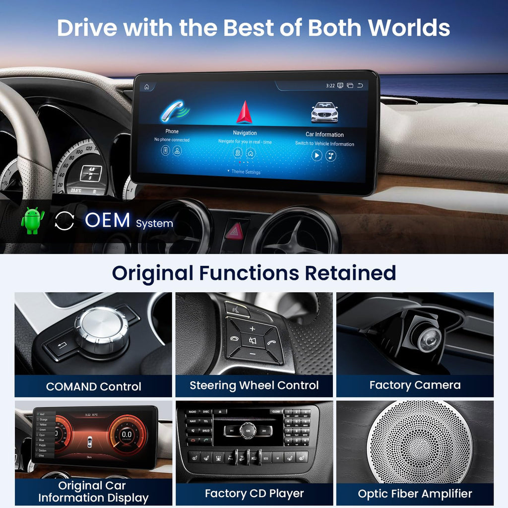 XTRONS 12.3" 2K QHD Android Car Stereo for Mercedes GLK-Class X204 (2013-2015) NTG4.5/4.7, Wireless CarPlay & Android Auto, Snapdragon 662 8GB+128GB, 4G LTE, Gyro Sensor