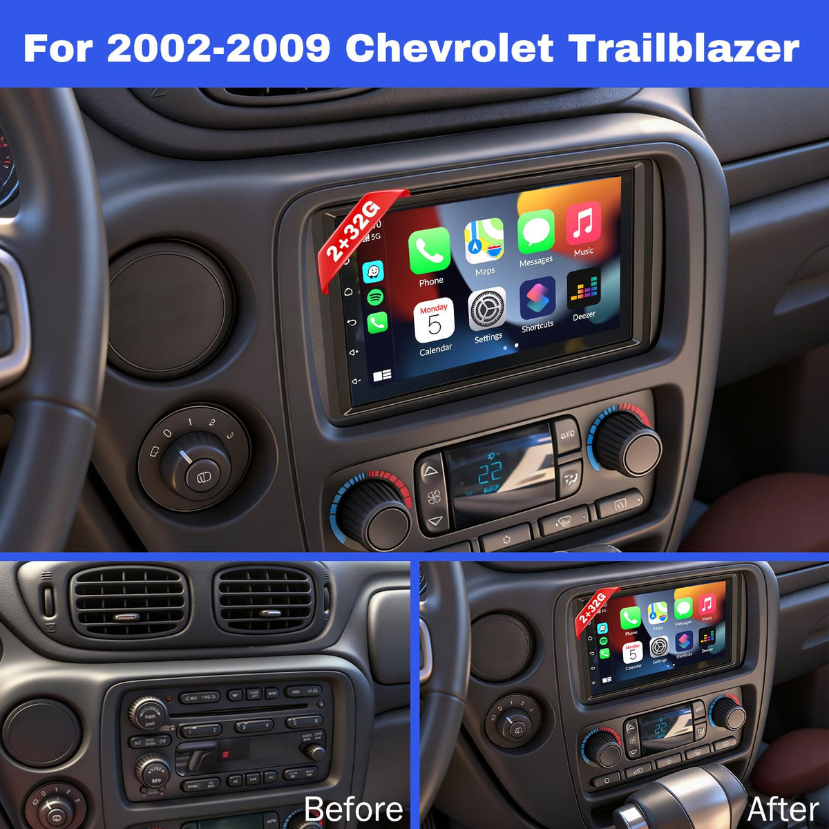 7" Android 13 Car Stereo Radio for 2002-2009 Chevrolet Trailblazer