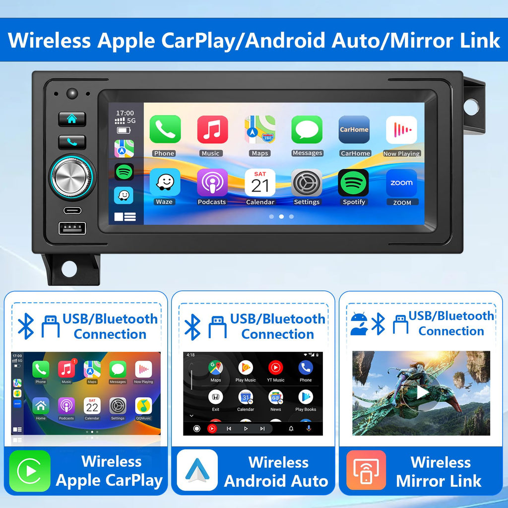 Plug Play Car Radio Stereo with Apple Carplay Android auto GPS Navi Steering Wheel Control for Dodge & Chrysler & Jeep (1990-2001)