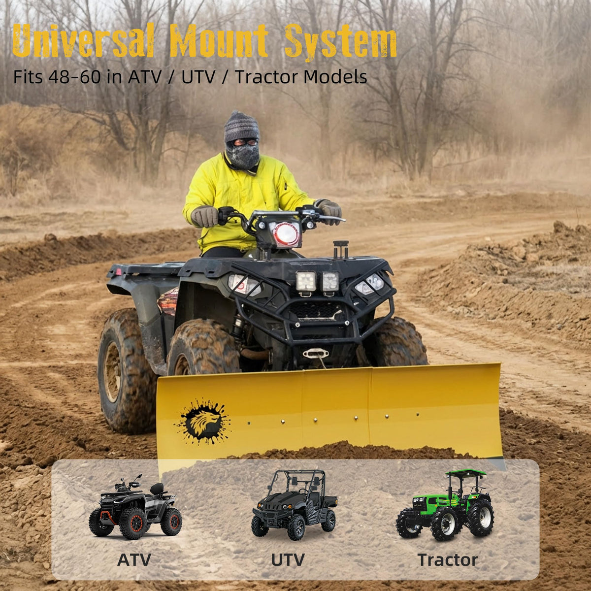 ATV/UTV Front Mount Land Leveler, 48"-60" Adjustable Steel Driveway Grader for Gravel&Dirt, Heavy Duty Yard Leveling Tool, Snow Plow Kit Compatible, 5-Position Angle, Winch Required (Sold Separately)