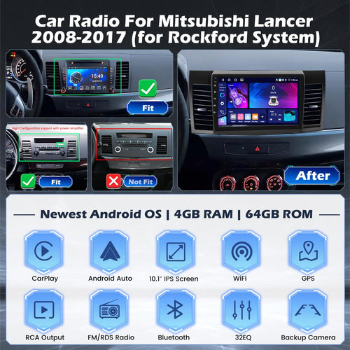4+64G 10'' Android 15 Car Stereo for Mitsubishi Lancer 2008-2017