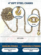 Garvee 4 Sets 10FT Chain and Binder Kit, 5/16''-3/8'' Ratchet Chain Binder