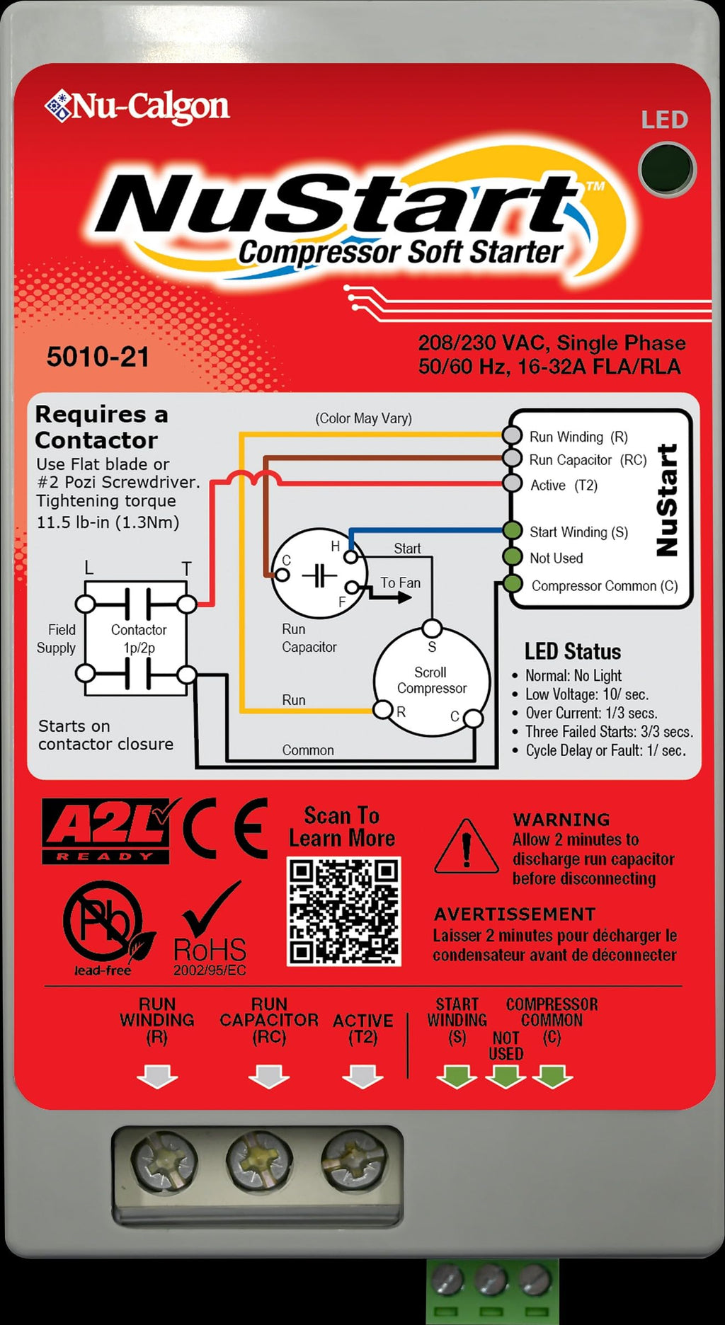 Nu-Calgon 5010-21 Nustart Compressor Soft Starter-16-32 RLA-1 Phase-208/230 VAC for Scroll Compressors