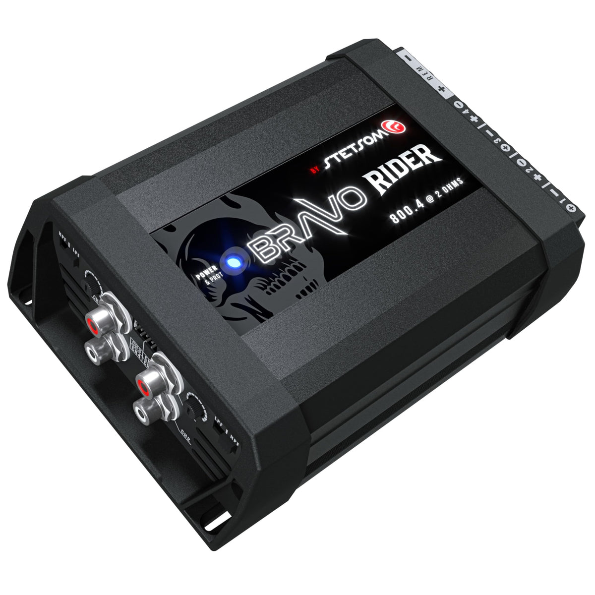 Stetsom Bravo Rider 800.4 2 Ohms Amplifier for Motorcycles - 800W RMS 4 Channel Amplifier with Tiffany RCA and LPF & HPF at 90Hz