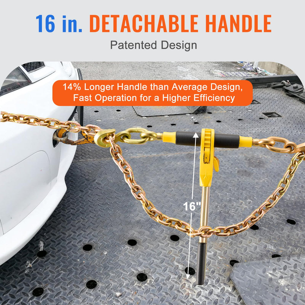 Ratchet Chain Binder, 5/16"-3/8" Heavy-Duty Load Binders, Featuring G80 Chains 7100 lbs Secure Limit, 4 P, Labor-Saving Anti-Skid Handle, Tie Down Hauling for Flatbed Truck Trailer