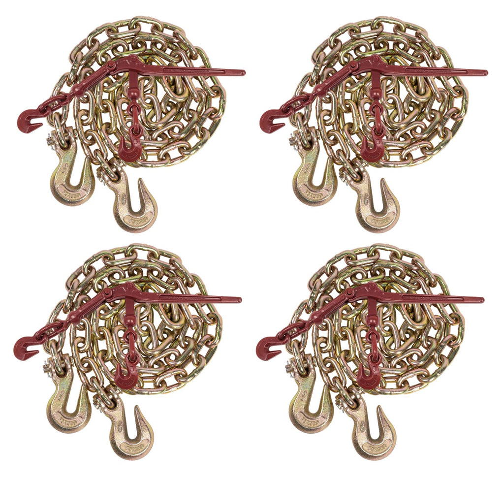 Mytee Products 5/16" Grade 70 Chain and Binder Kit | Includes (8) 5/16-3/8" G70 Lever Style Snap Binder & (8) 5/16" x 20' G70 Chain w/Grab Hooks | 5400 lbs Safe Load Limit for Truck & Flatbed Trailer