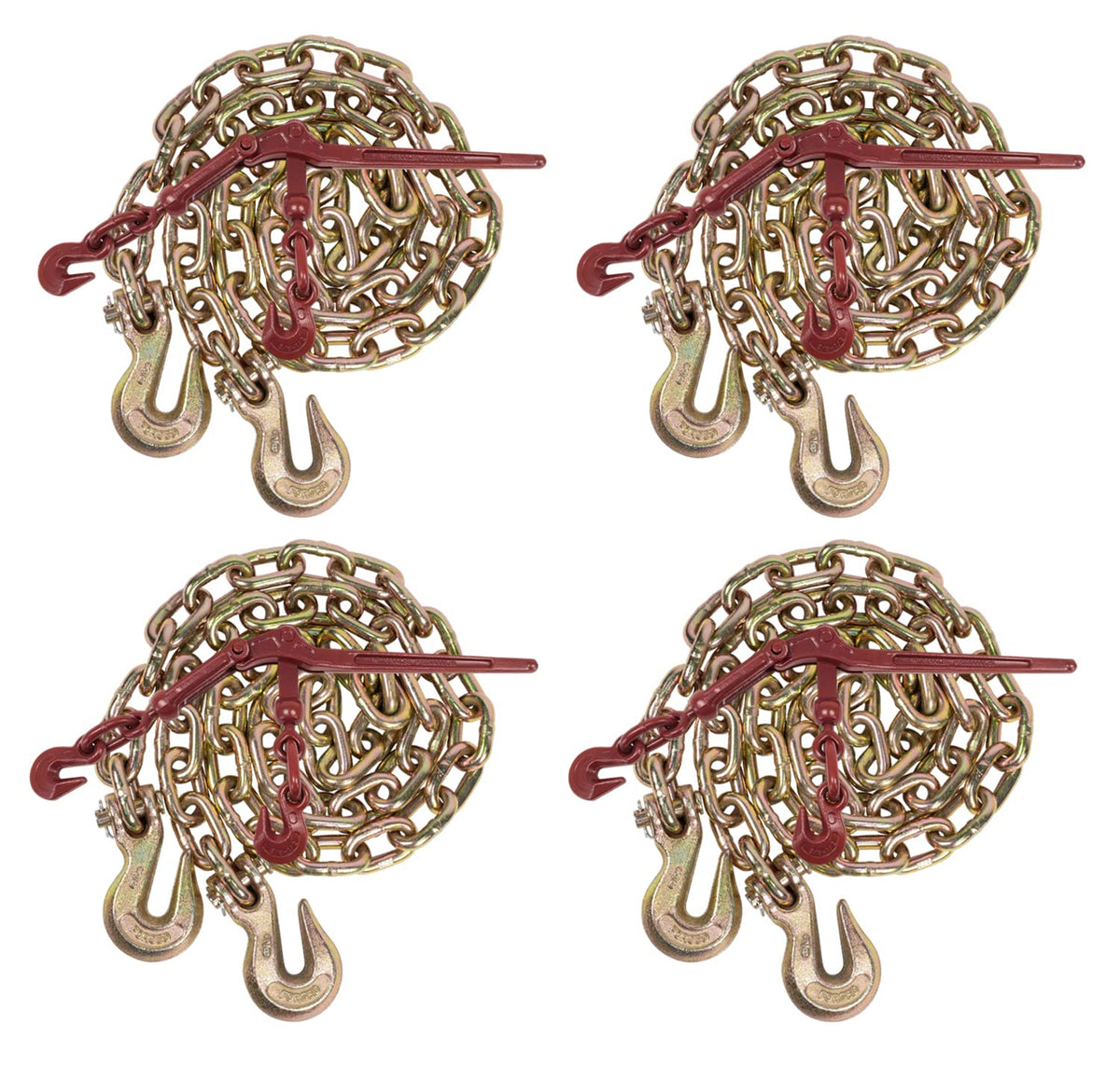 Mytee Products 5/16" Grade 70 Chain and Binder Kit | Includes (8) 5/16-3/8" G70 Lever Style Snap Binder & (8) 5/16" x 20' G70 Chain w/Grab Hooks | 5400 lbs Safe Load Limit for Truck & Flatbed Trailer