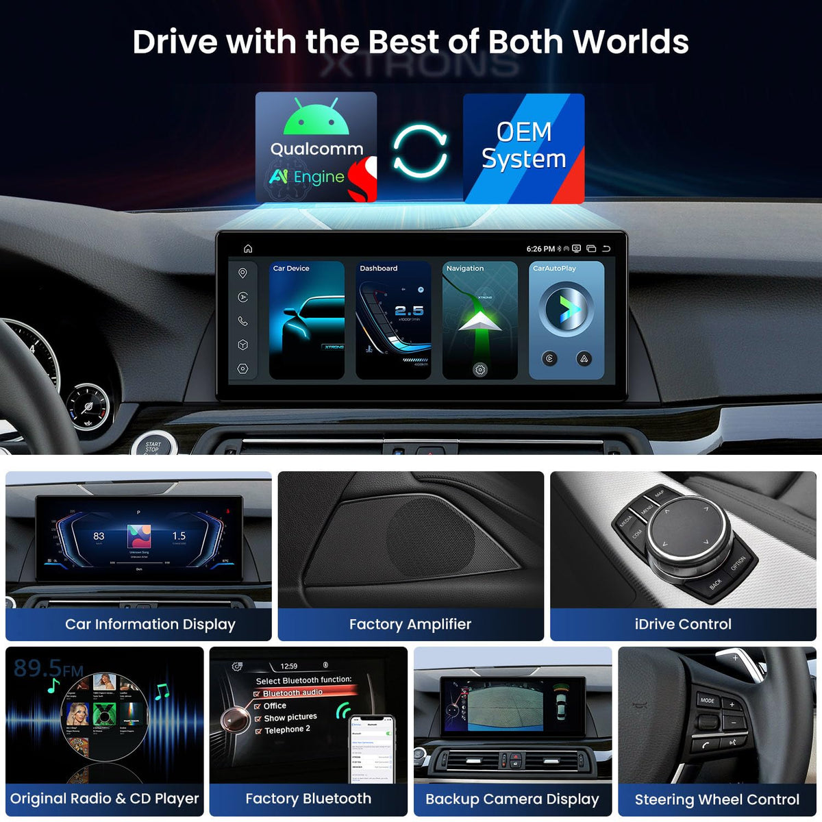 XTRONS Qualcomm 685 Android 14 Car Stereo for BMW 5 Series F10 / F11 2013-2016 with NBT System, 12.3 Inch 2K IPS Touch Screen GPS Navigation Support Wireless CarPlay Android Auto Backup Camera 8+256G