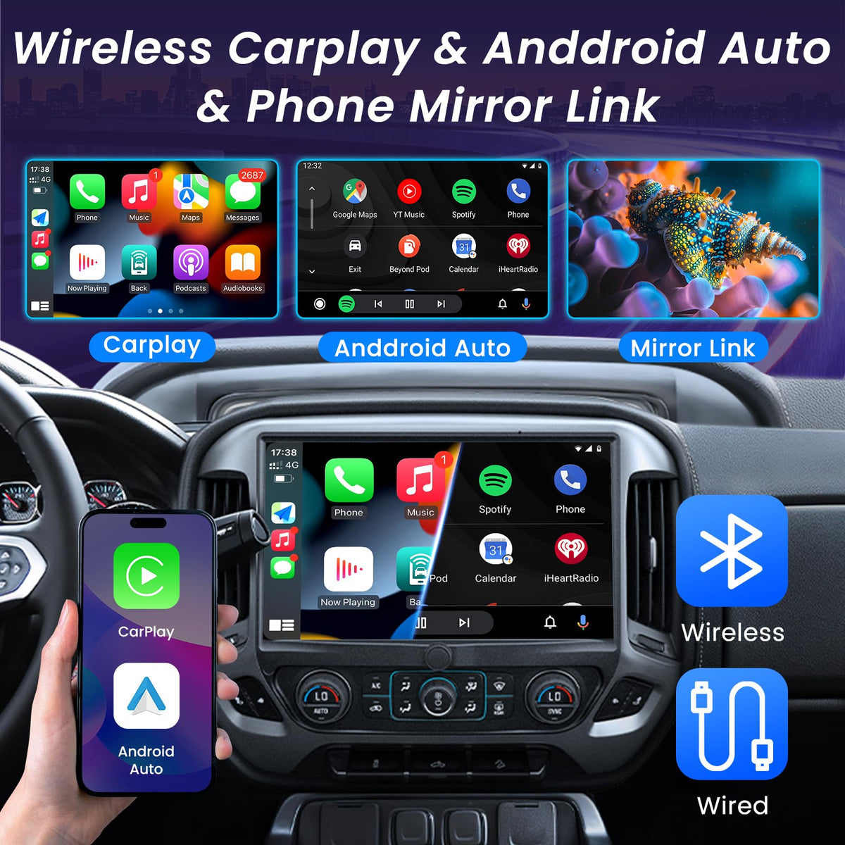 13.1-Inch 8+128GB Car Radio for 2014-2018 Chevy Silverado: GMC Sierra Android 15 Head Unit - 2K QLED FHD Touchscreen Replacement Wireless CarPlay Android Auto GPS WiFi 1080P Camera