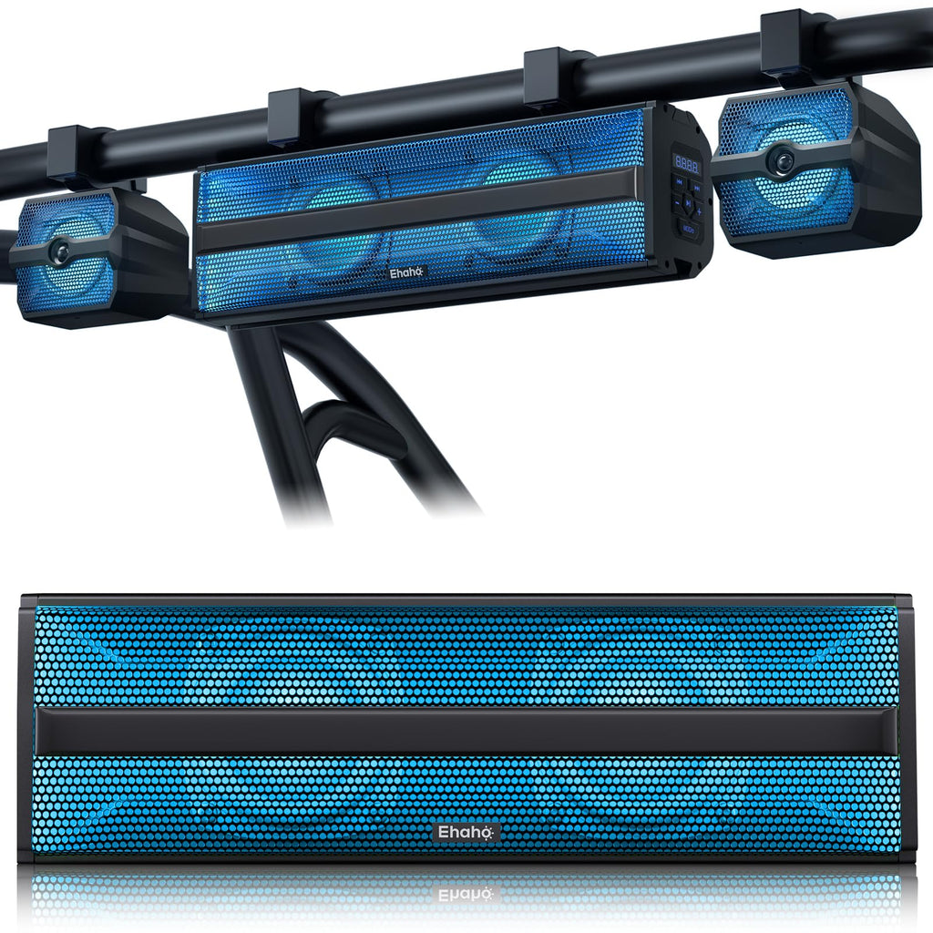 Ehaho 2.1CH Stereo UTV Sound Bar, 17 Inch Bluetooth ATV Speakers with RGB