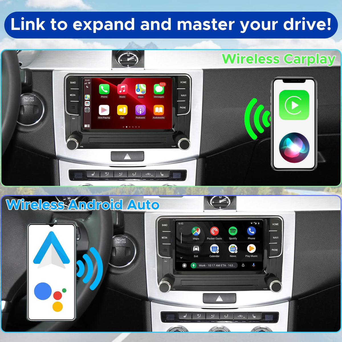 7" Wireless CarPlay AndroidAuto Stereo for VW Golf Jetta Passat