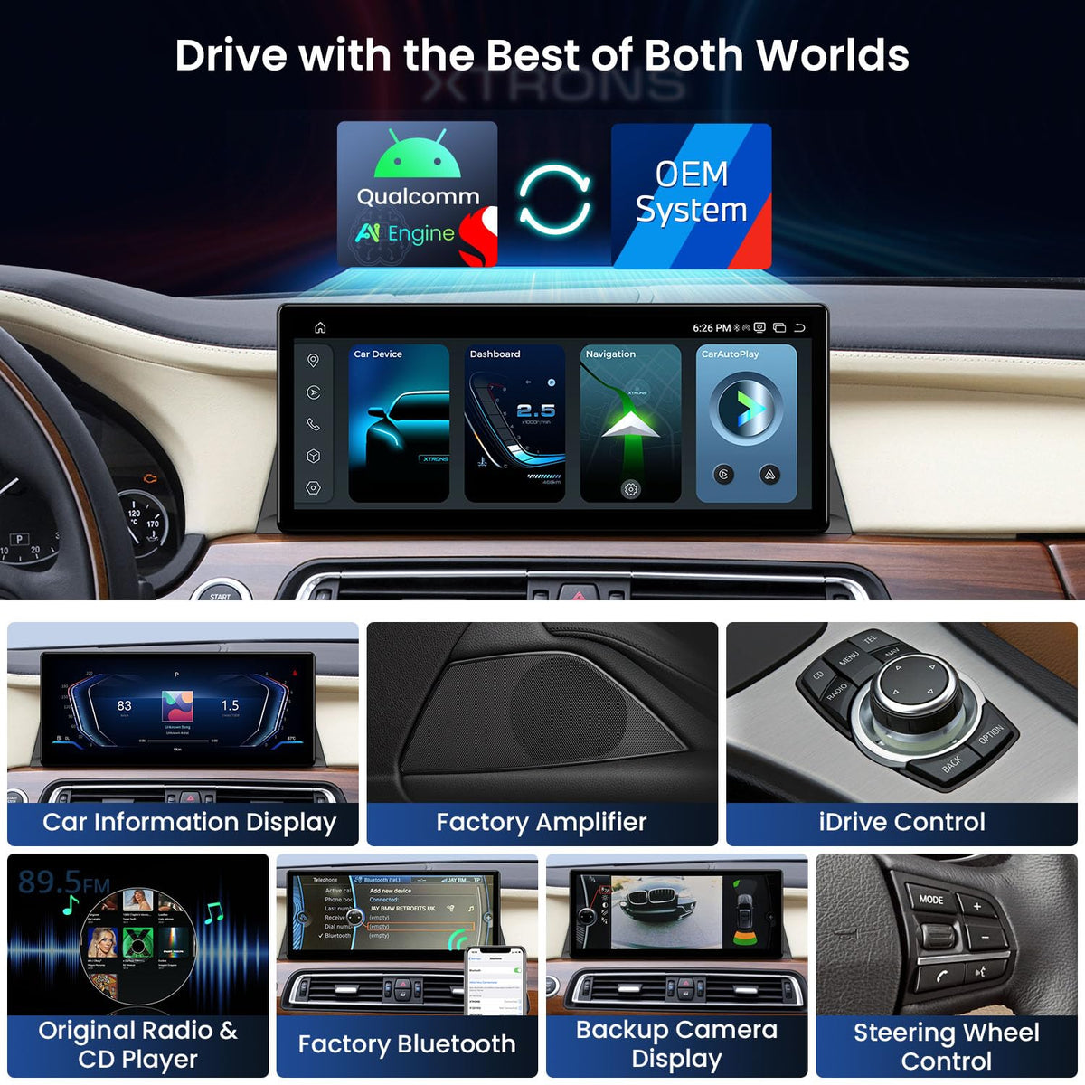XTRONS Qualcomm 685 Android 14 Car Stereo for BMW 7 Series F01 / F02 (2009-2012) with CIC System, 12.3 Inch 2K IPS Touch Screen GPS Navigation Support Wireless CarPlay Android Auto (8+256G)