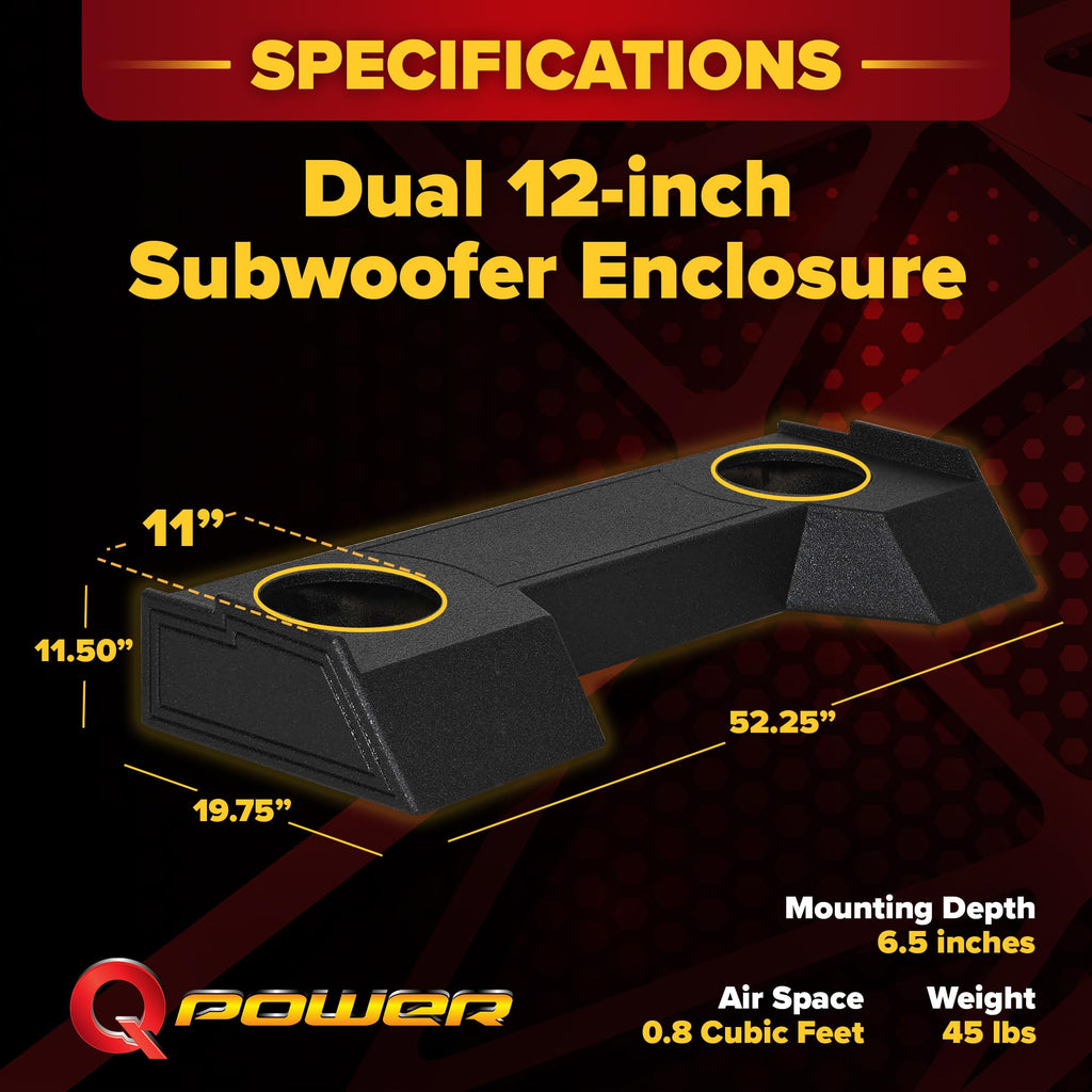 QPower QBDODGE12-2019 Dual 12-Inch Underseat Downfire Subwoofer Box