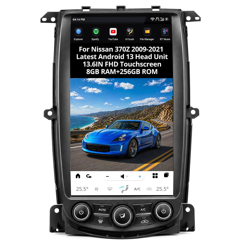 AuCar 13.6 Inch Touch Screen Android 13 Car Radio for Nissan 370Z 2009-2021 Head Unit Wireless Carplay Android Auto GPS Navigation Stereo Multimedia Player 8GB RAM 128GB ROM, Black