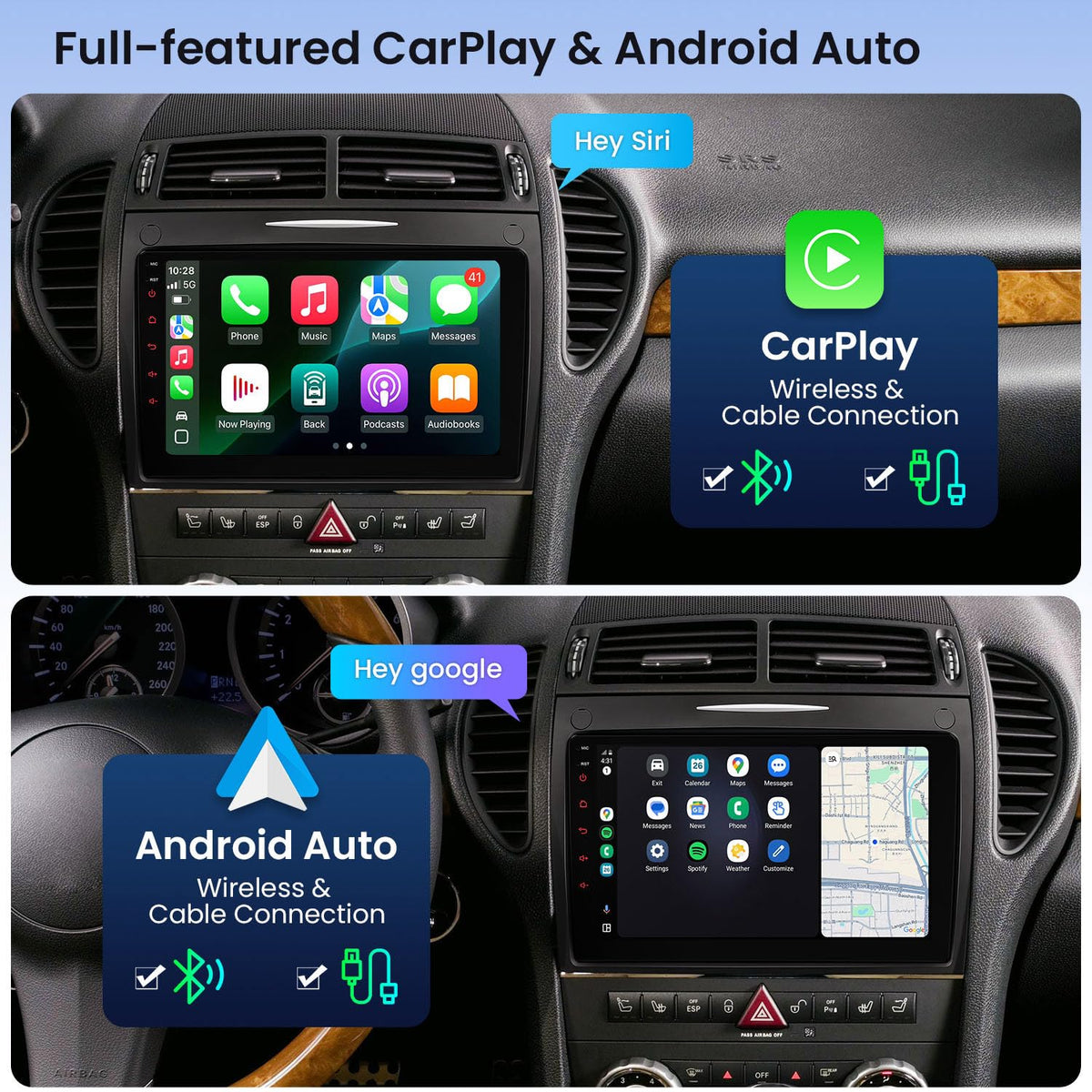 XTRONS Android 14 Car Stereo for Mercedes Benz SLK Class R171 2004-2011, 9 Inch IPS Touch Screen Car Radio GPS Navigation Bluetooth Built-in DSP Head Unit Wireless CarPlay Android Auto (4+64GB)