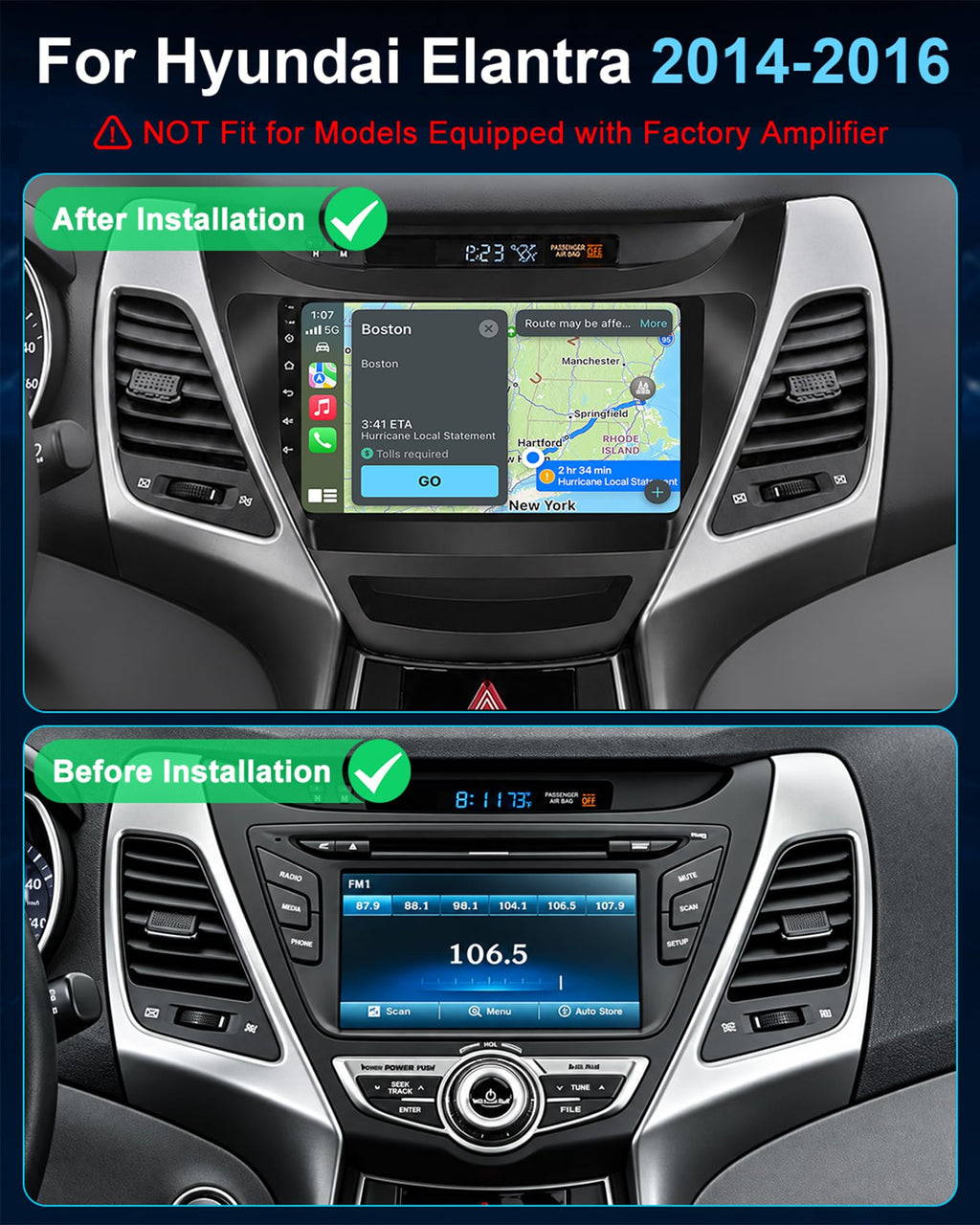 64G Car Radio Stereo for Hyundai Elantra 2014 2015 2016 Wireless CarPlay