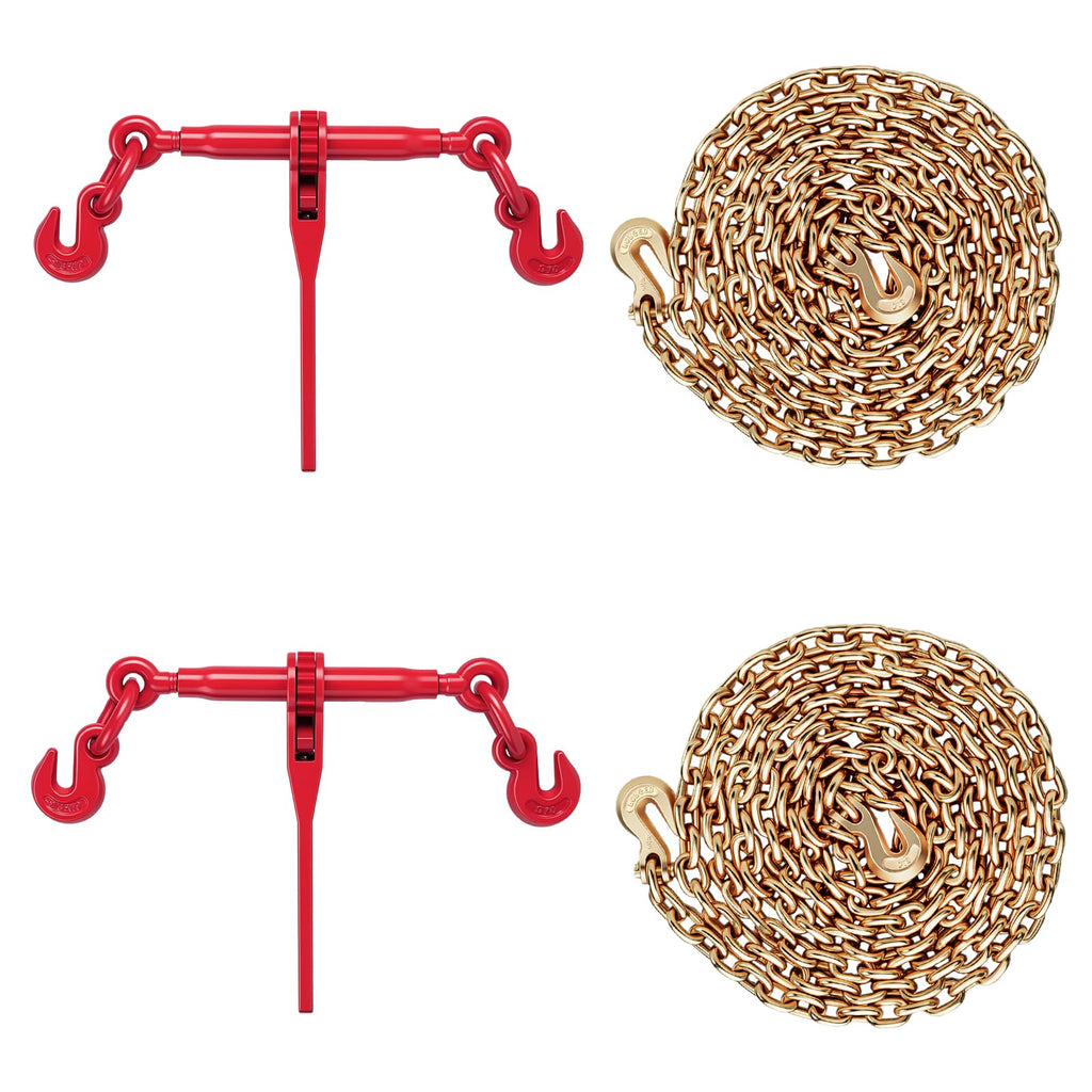 TUFFIOM 4Pcs 20ft Chain Kit & 3/8"-1/2" Ratchet Binder, 9215 Lbs G70-G80