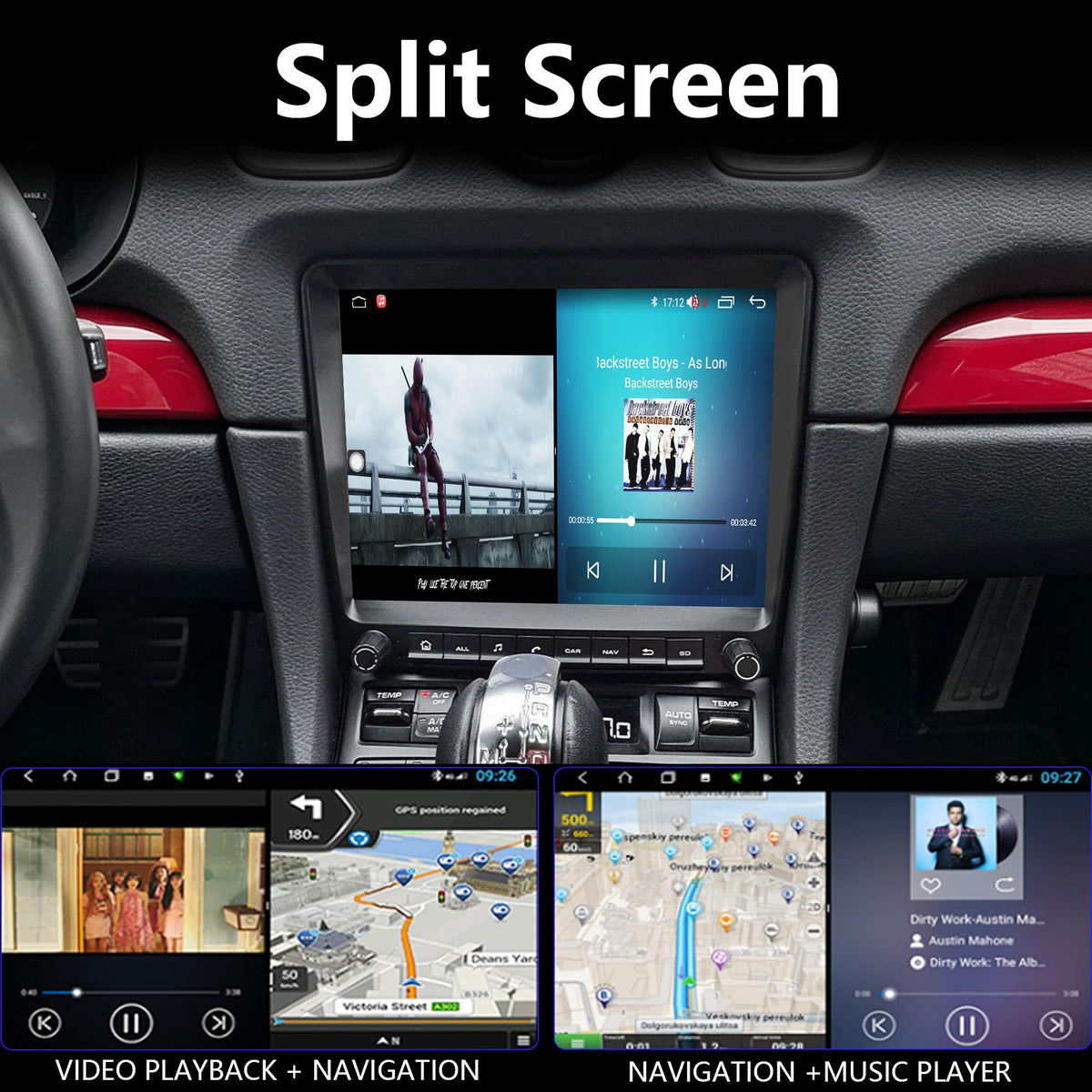 8Core 4G+64G Android 14 Car Stereo Radio for Porsche Cayman 911 Boxster 981 718 918 997 Turbo GT2 3 Carrera 2011-2020 Carplay GPS Navigation WiFi 4G Multimedia Player (with Fiber Optic Box)