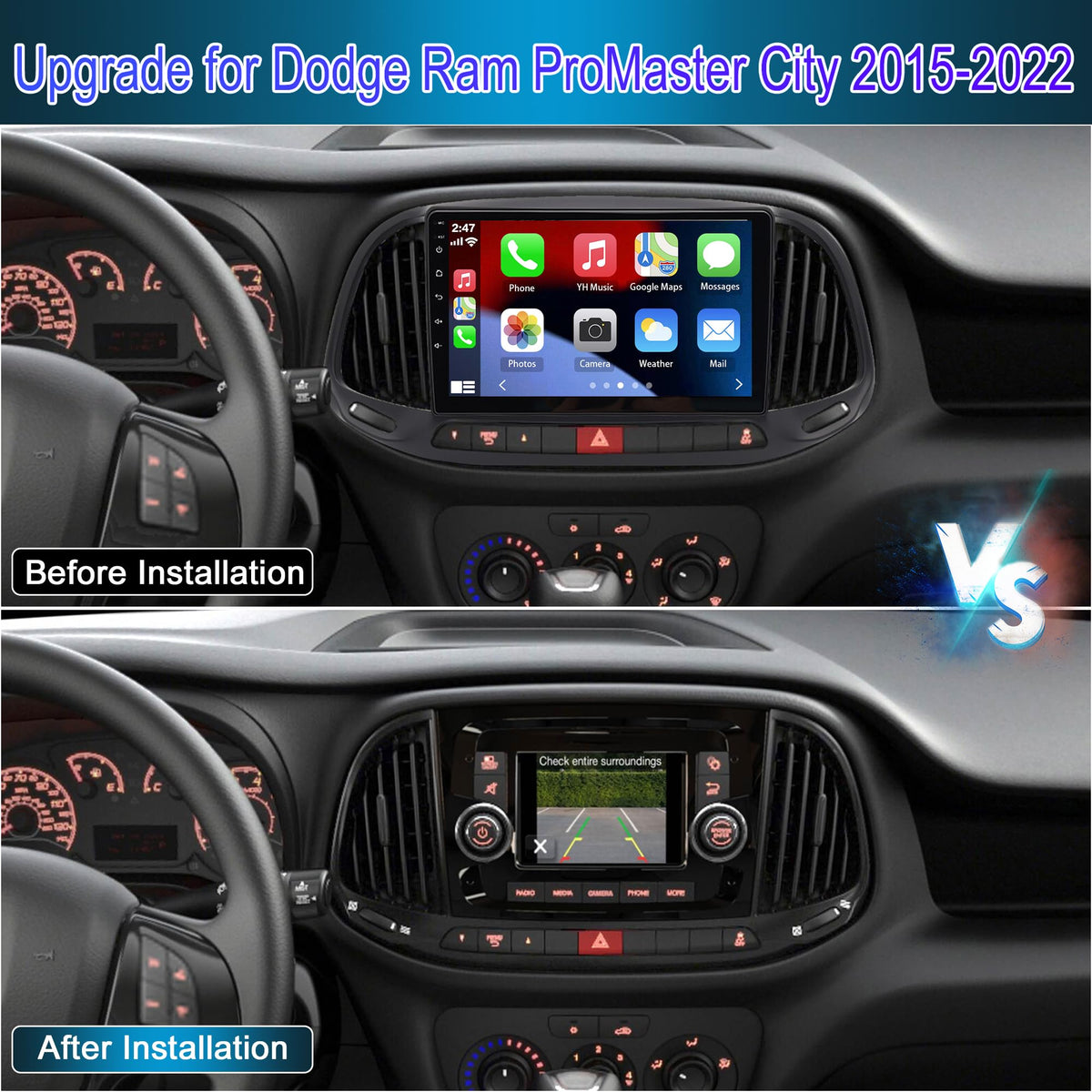 4+64G Car Stereo Radio for Dodge Ram ProMaster City 2015-2022