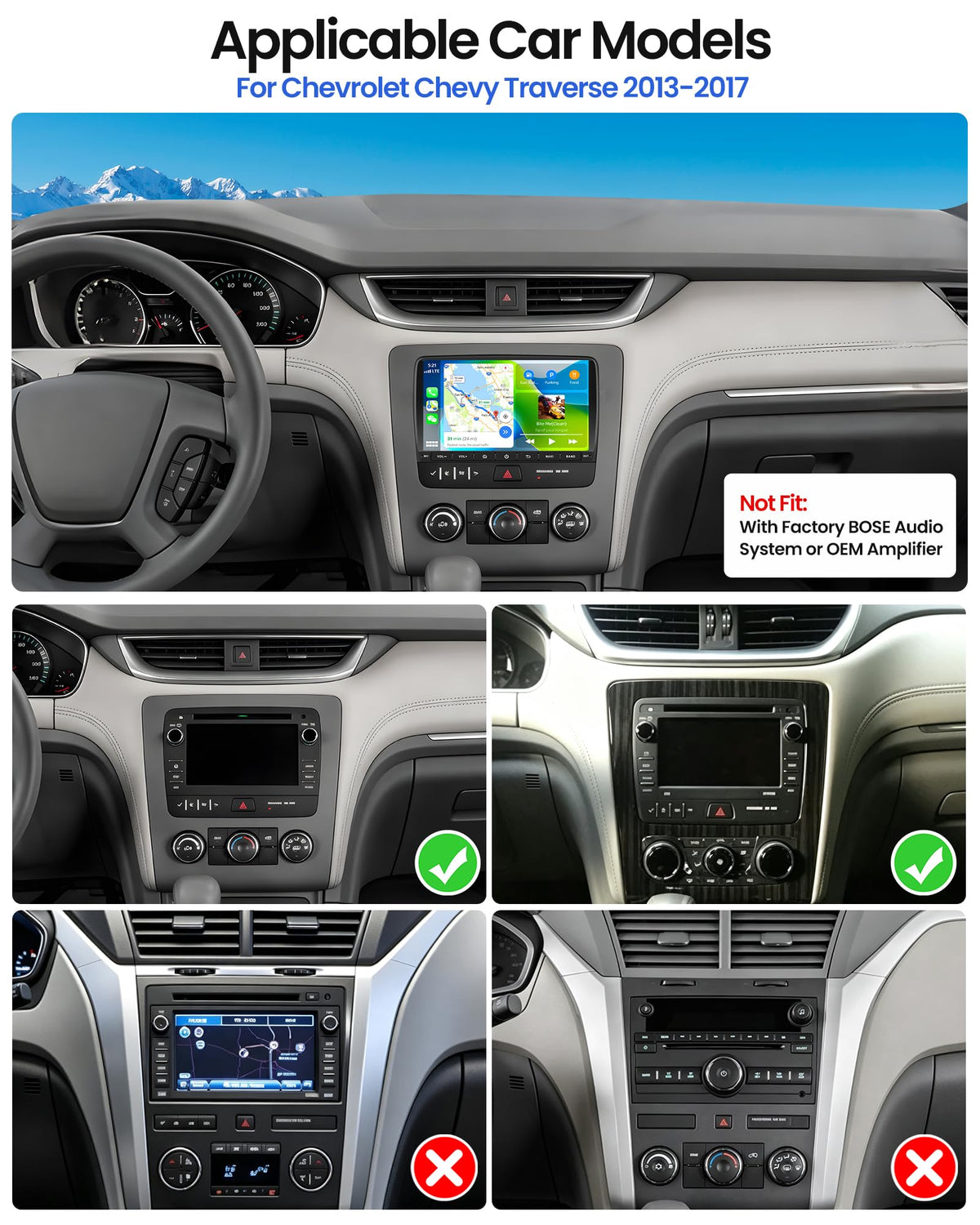 Car Radio for Chevrolet Chevy Traverse 2013-2017 with Wireless Carplay Android Auto, 8 inch HD Touch Screen Car Stereo Android 15 Radio with GPS Bluetooth WiFi FM RDS Backup Camera 2G+64G