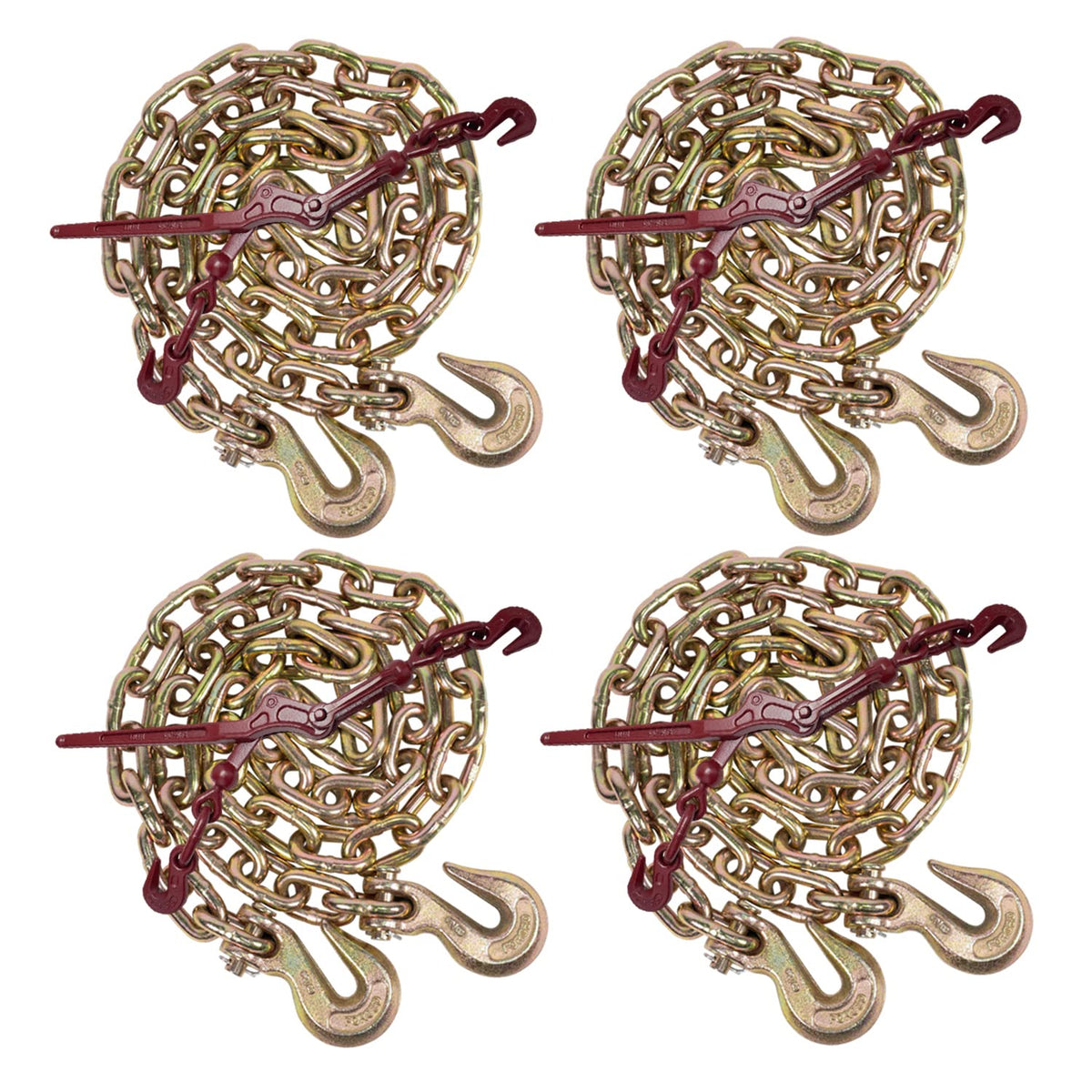Mytee Products 5/16" Grade 70 Chain and Binder Kit | Includes (8) 5/16-3/8" G70 Lever Style Snap Binder & (8) 5/16" x 20' G70 Chain w/Grab Hooks | 5400 lbs Safe Load Limit for Truck & Flatbed Trailer