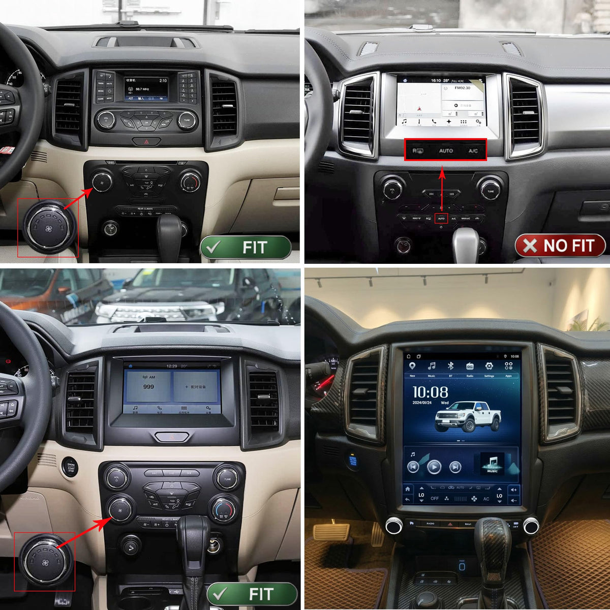 12.1" Car Radio Stereo for Ford Ranger Everest 2016-2021 [Manual AC ONLY], 8 Core 4GB+64GB Android Head Unit with Wireless CarPlay Android Auto, Vertical Touchscreen GPS Navigation