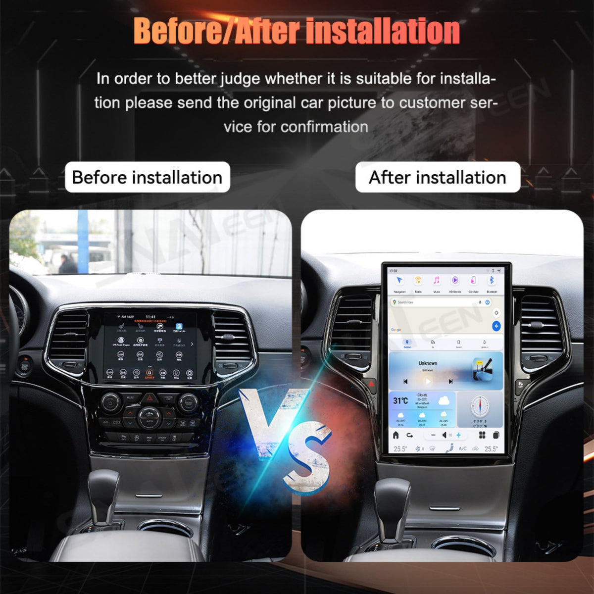 14.4" IPS Touch Screen Android 13 Car Stereo for Jeep Grand Cherokee 2014-2023, Tesla Style 8GB+128GB Head Unit Wireless CarPlay Android Auto GPS Navigation OEM Integrated (Black)
