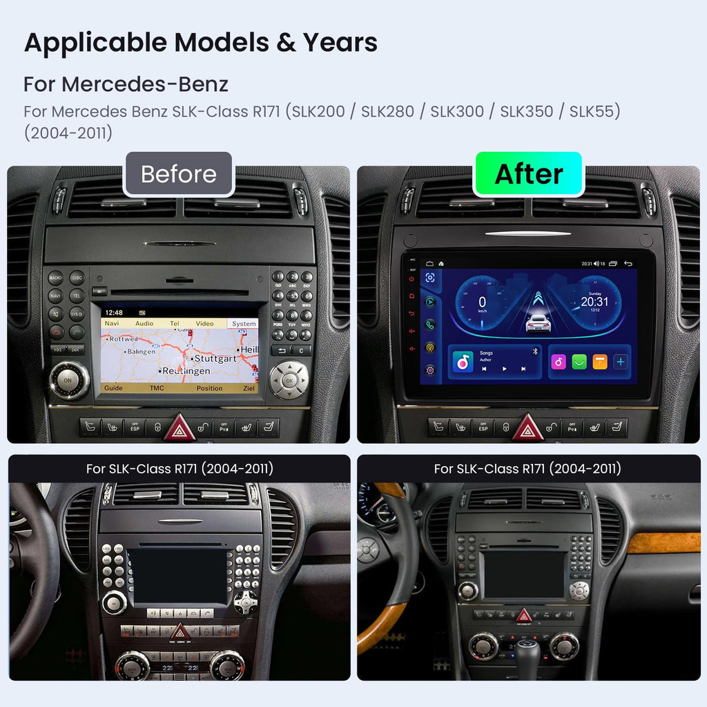 XTRONS Android 14 Car Stereo for Mercedes Benz SLK Class R171 2004-2011, 9 Inch IPS Touch Screen Car Radio GPS Navigation Bluetooth Built-in DSP Head Unit Wireless CarPlay Android Auto (4+64GB)